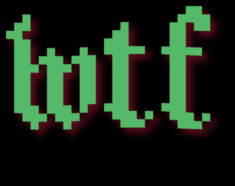 Pixelated green lowercase letters spelling "todge" on a black background.