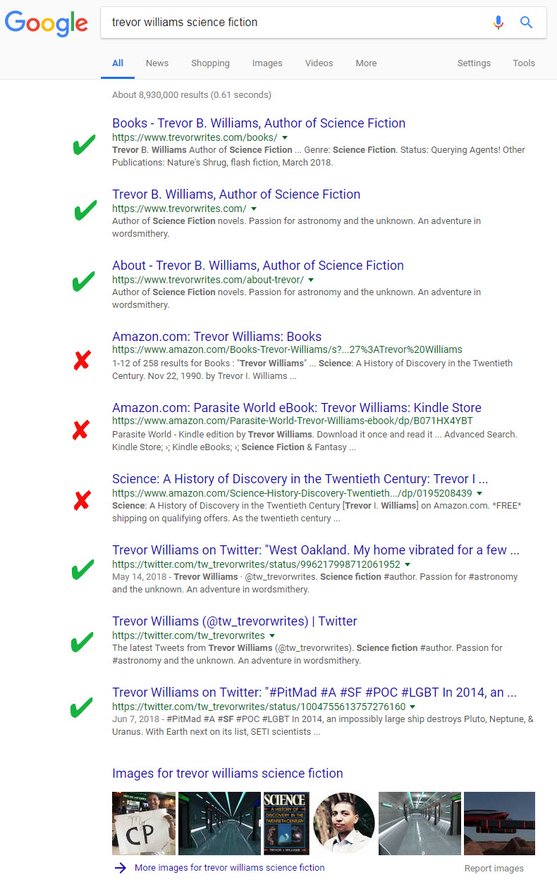 Search results using my full name + science fiction