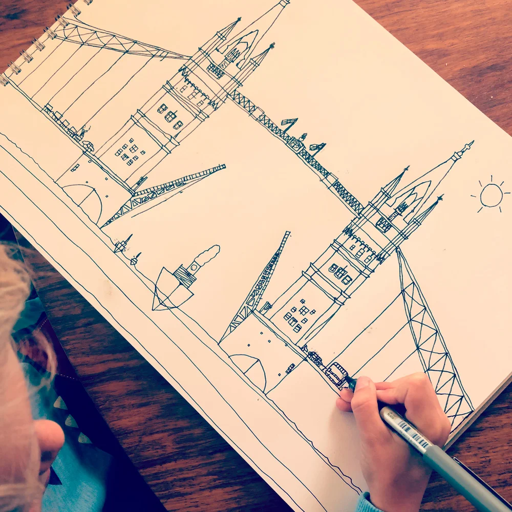 Drawing Tower Bridge, London, aged 7