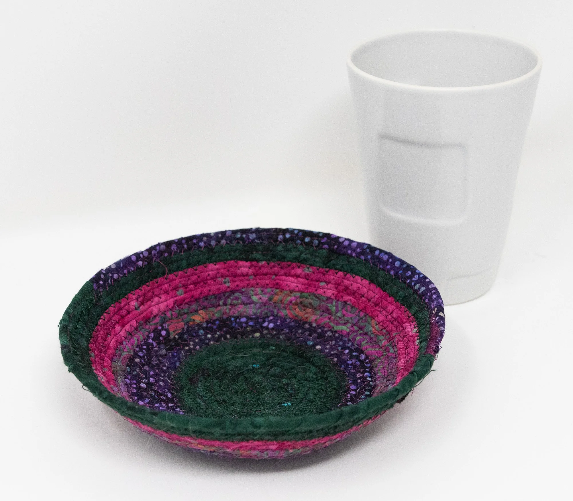 Raspberry and Dark Green Coiled Bowl