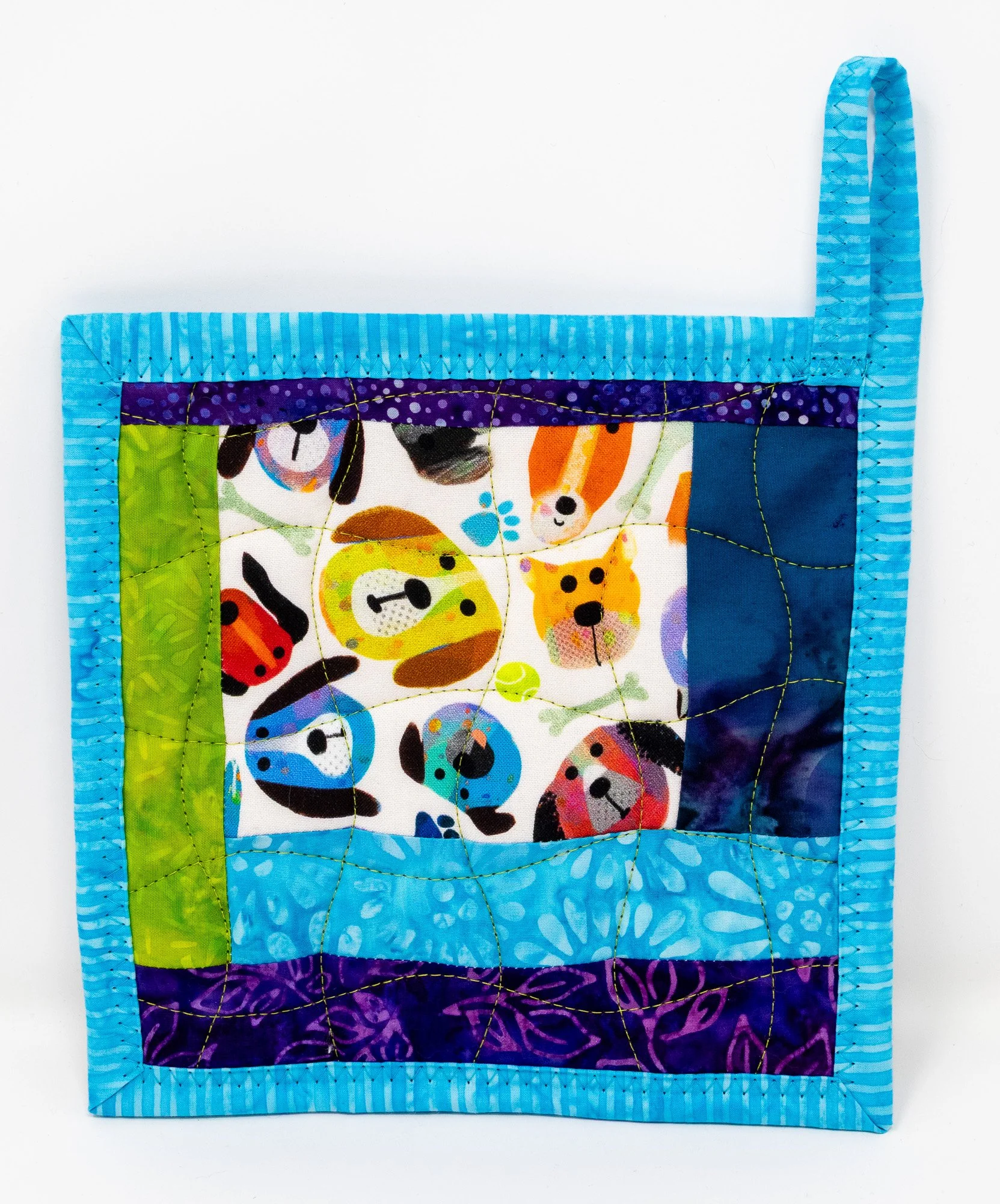 Dog Faces with Bright Blue Potholder, #1