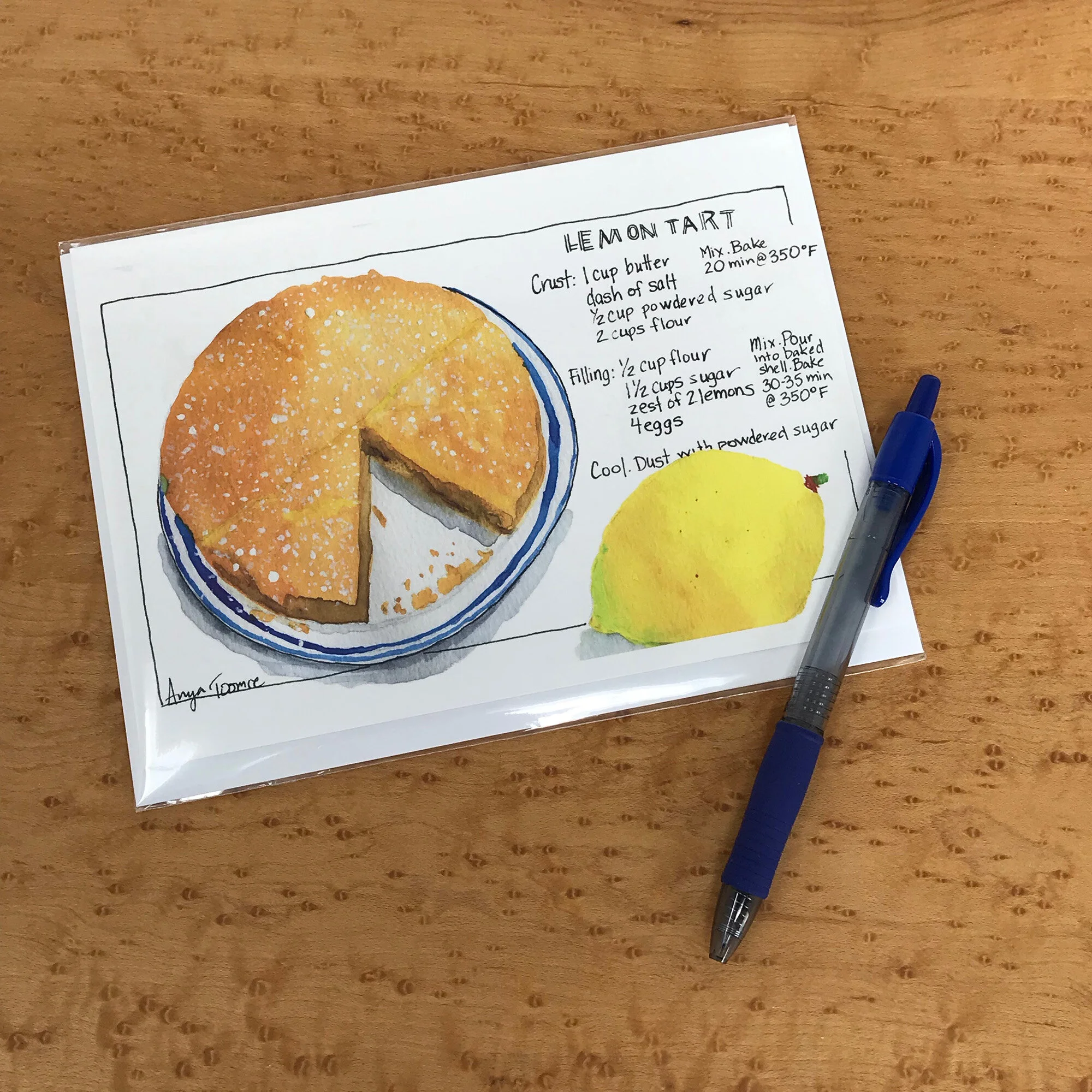Large Lemon Tart Recipe Blank Notecard