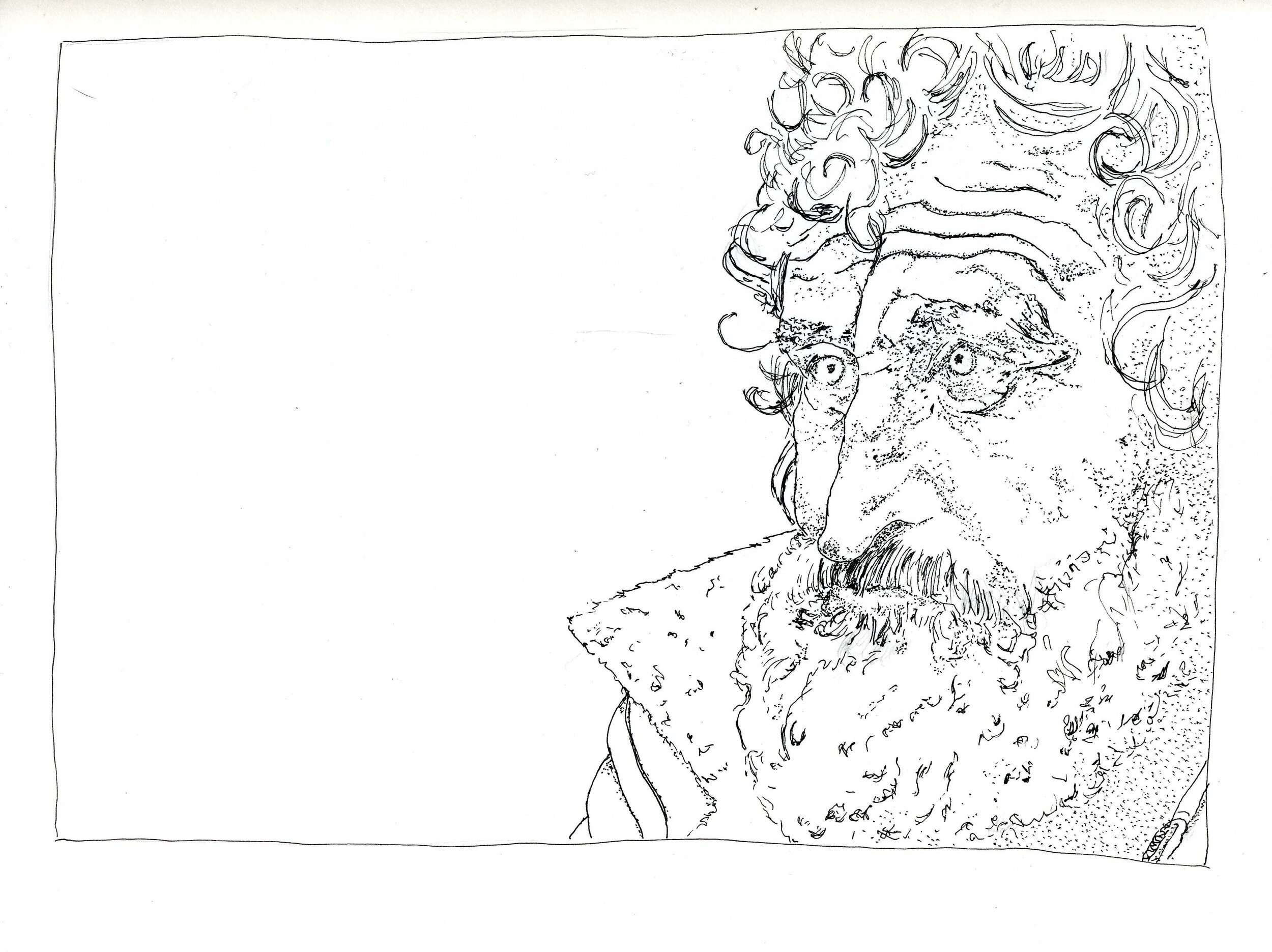 Pen and Ink of the Old Man Before Watercolor