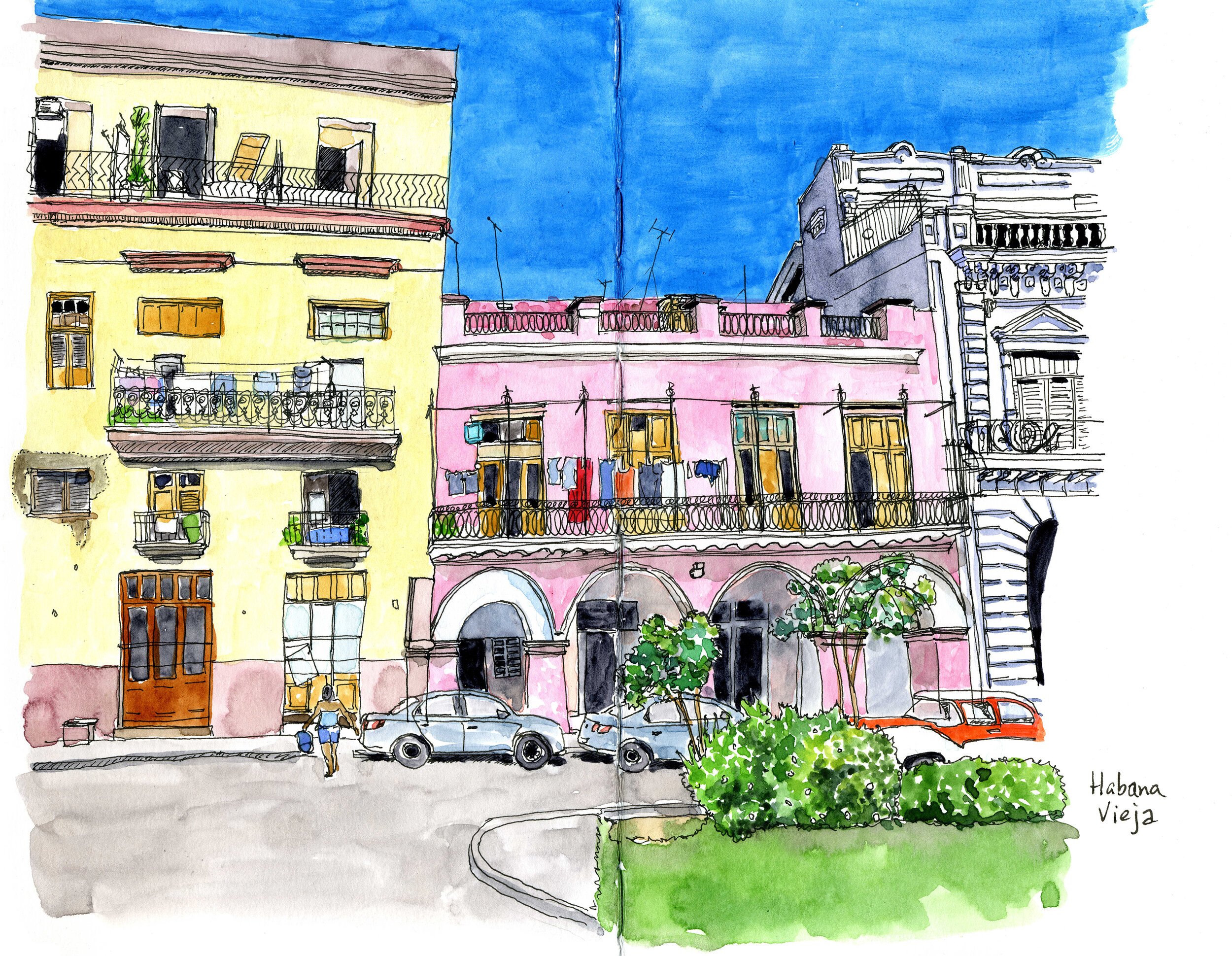 Three Buildings on a Street, Habana Vieja, Cuba