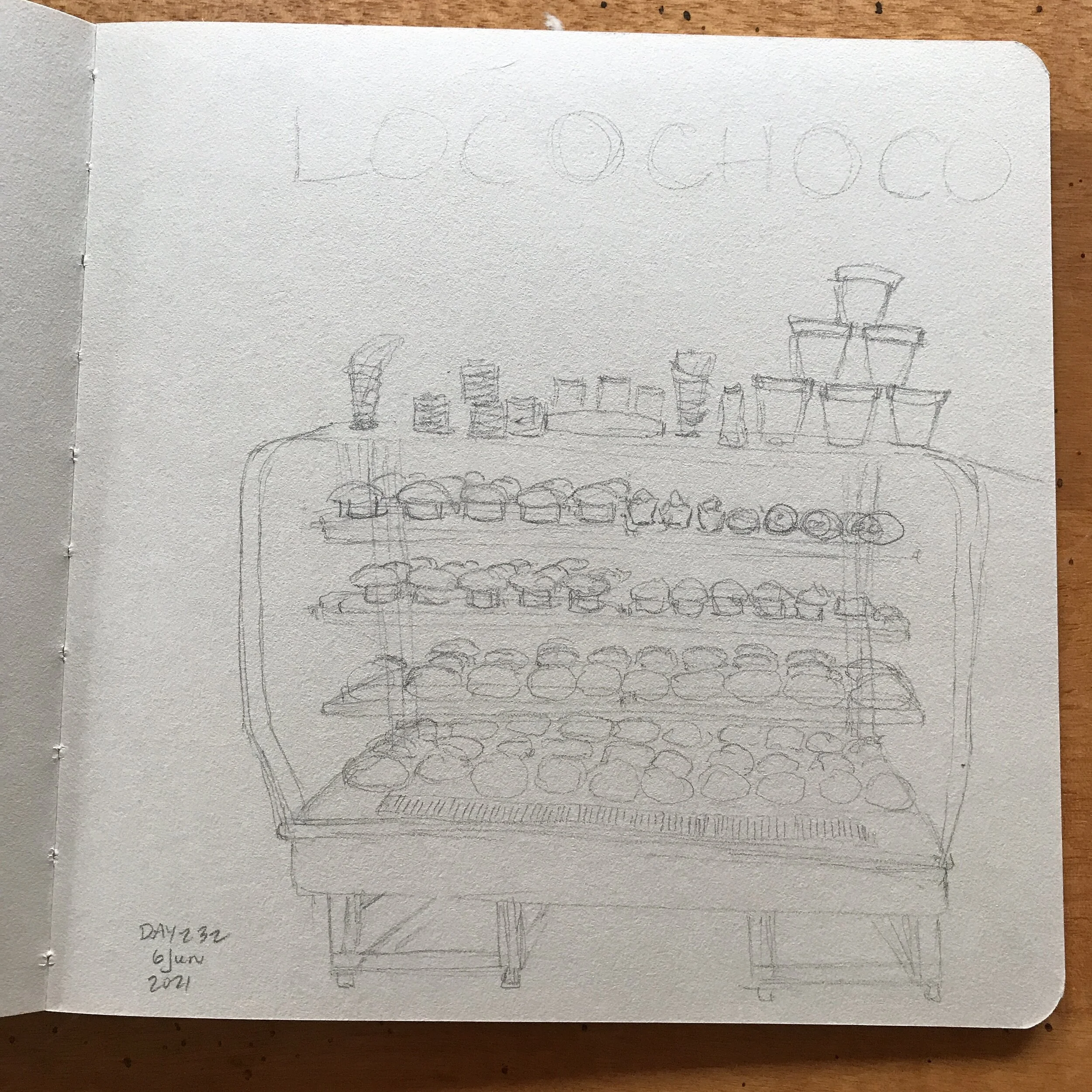 Drawing Amsterdam Dailies, Day 232. Taking a walk after dinner afforded the opportunity for looking in more windows. This place with chocolate covered waffles was good to just look at and not eat. Pretty to look at. Too much sweetness to really want to eat. I love displays of food and am always taking pictures of them. Now for the challenge of making these circular blobs look vaguely waffle-like.  #amsterdam🇳🇱 #drawingfood #illustratingfood #waffles #fooddisplay #traveljournal #30minutesaday #dailies #drawingdaily #dailydrawing #creativeprocess #wip