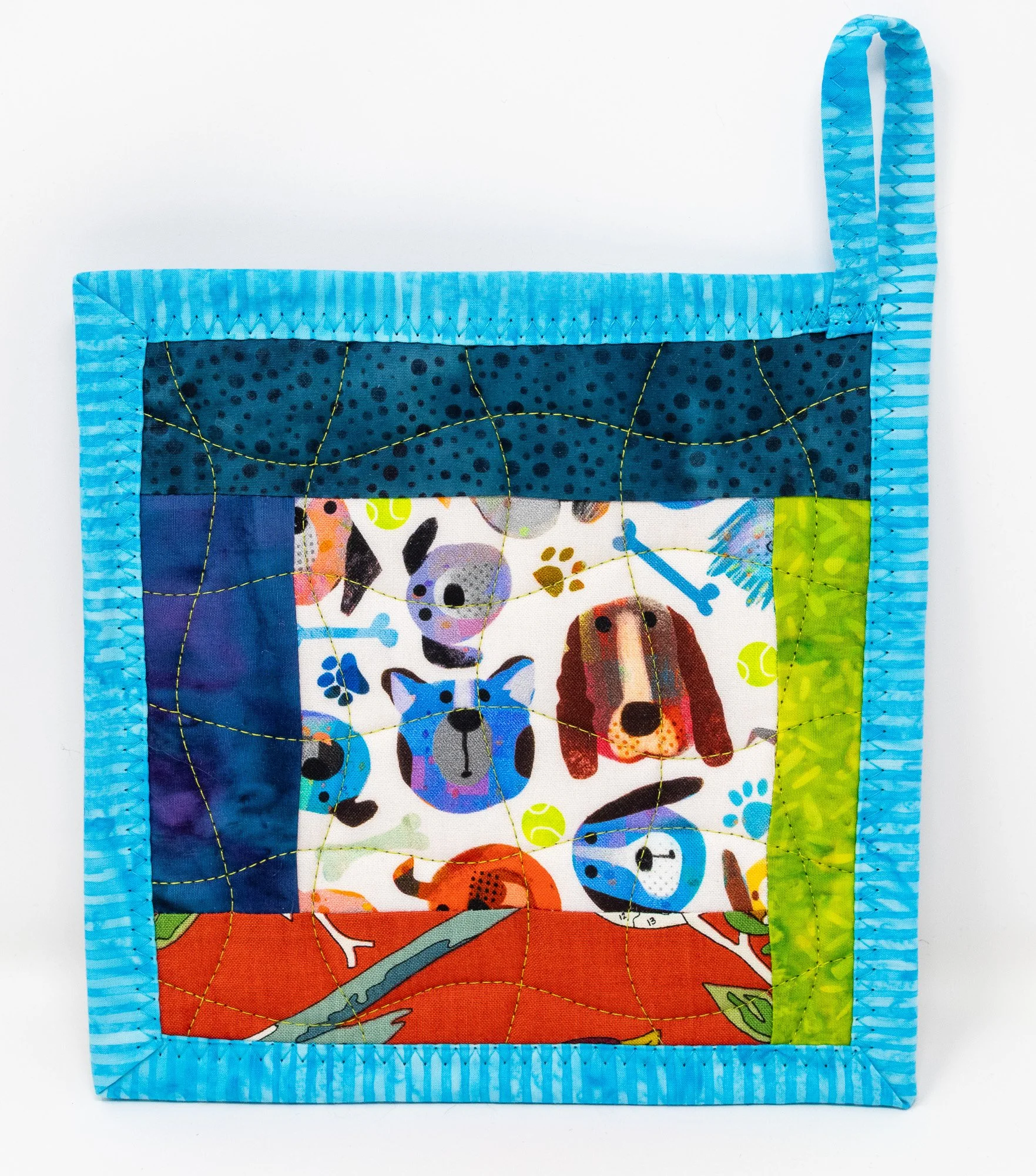 Dog Faces with Bright Blue Potholder, #2