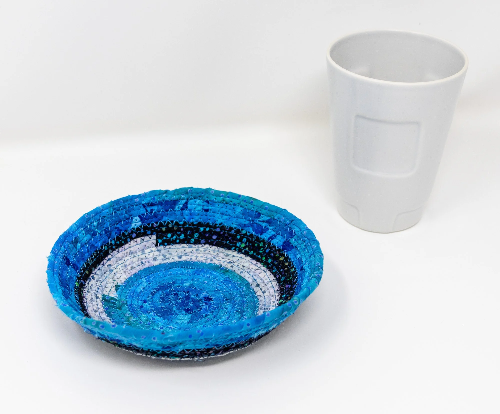 Bright Blue, Pale Blue and Black Coiled Bowl