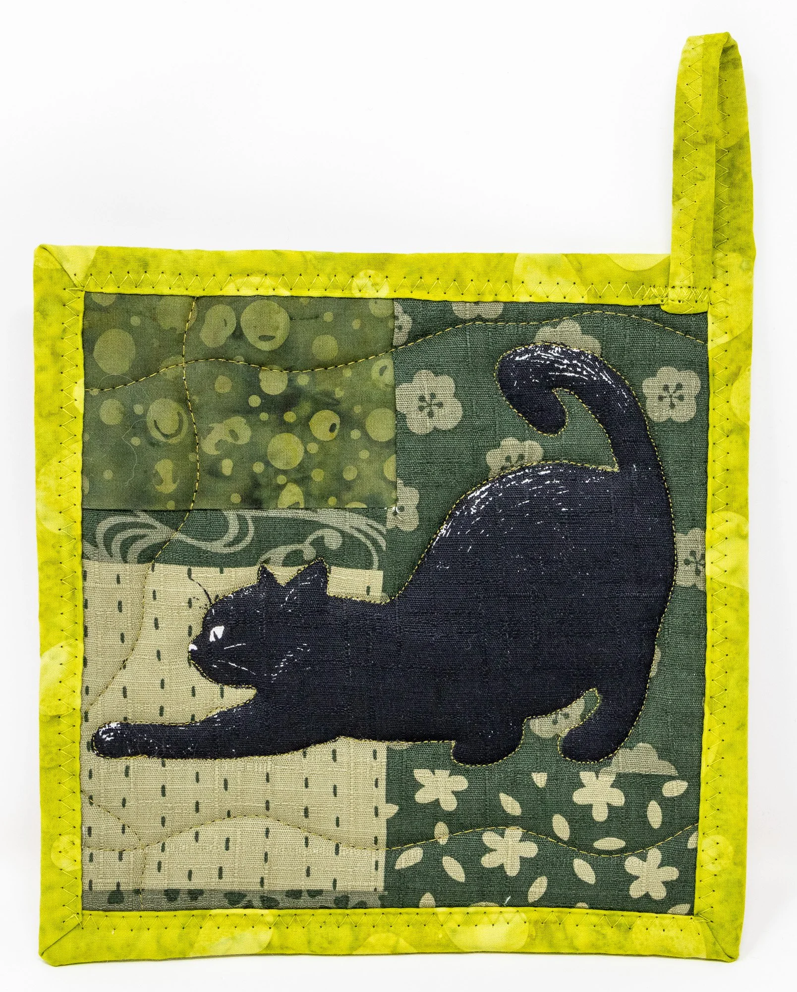 Black Cat on Green Potholder, #2