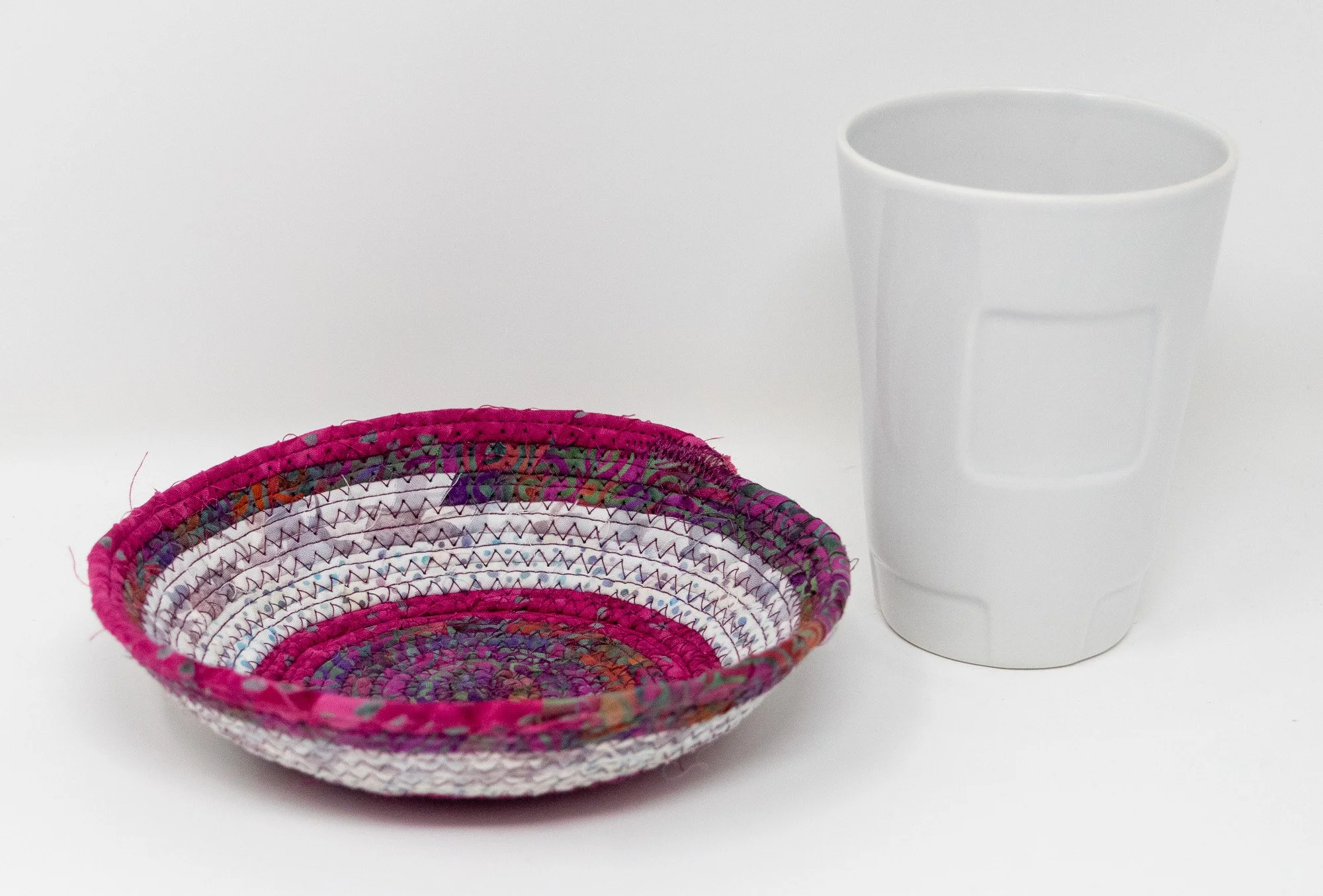 Magenta and Off-White Coiled Bowl