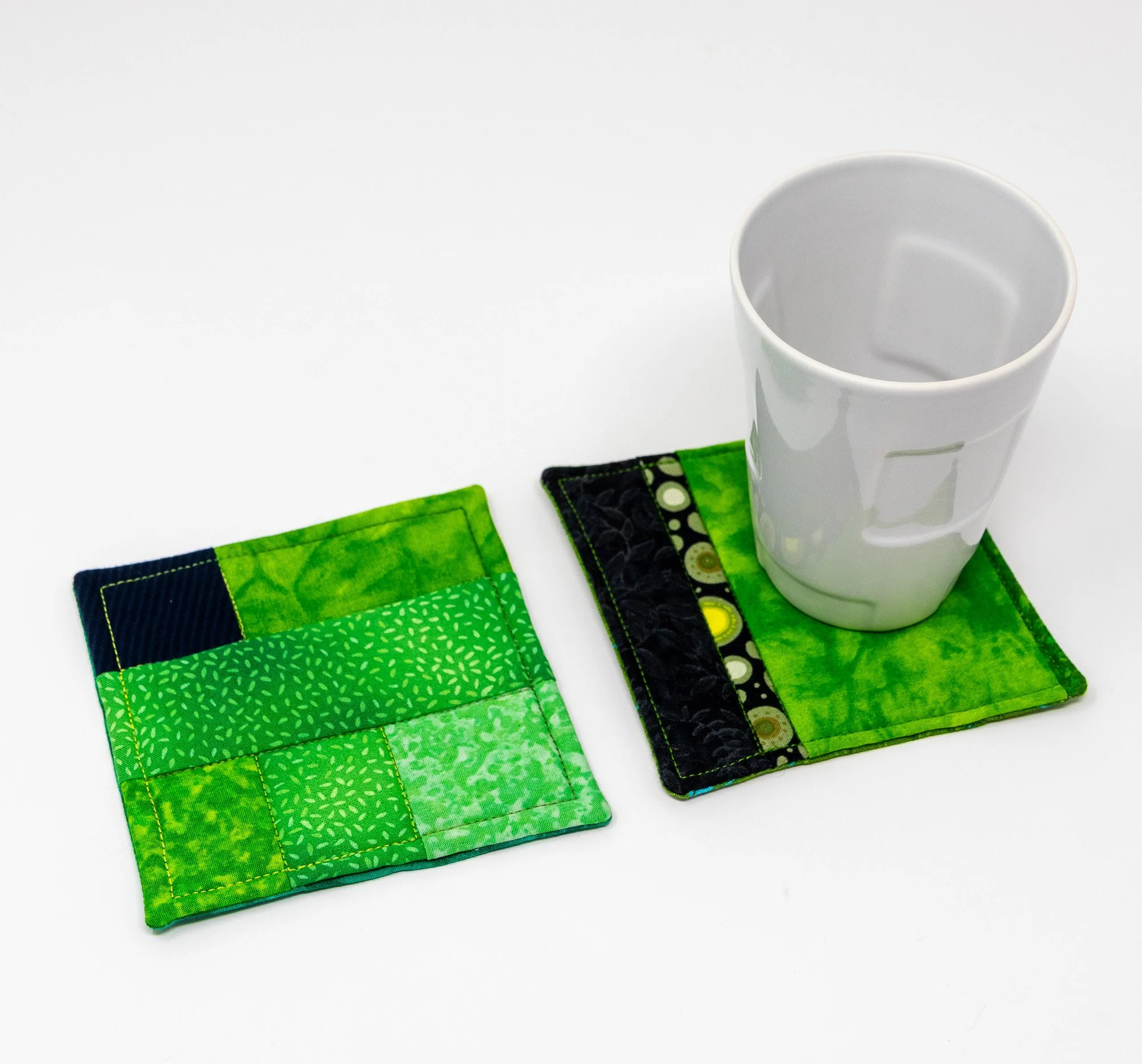 Set of 2, Mixed Greens Abstract Coasters