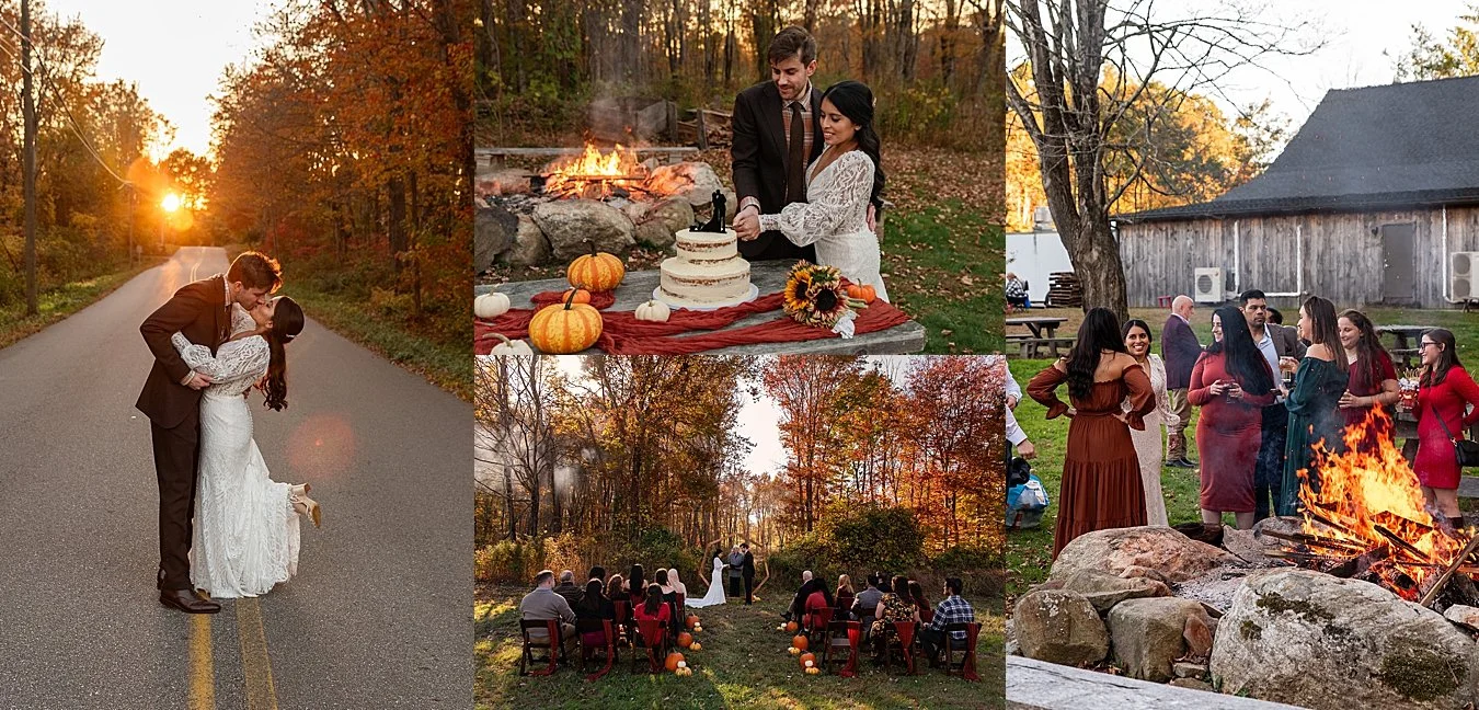 Micro wedding at Connecticut brewery with cake cutting by the fire capturing by CT Micro Wedding Photographer
