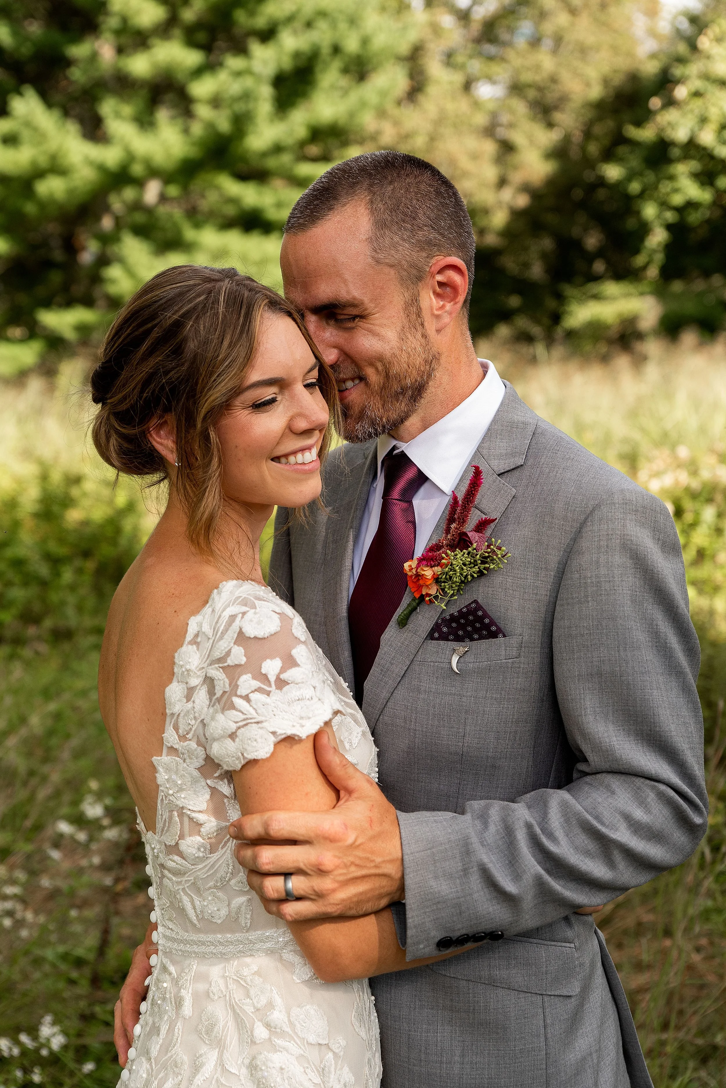 bride and groom portraits at backyard wedding in Connecticut