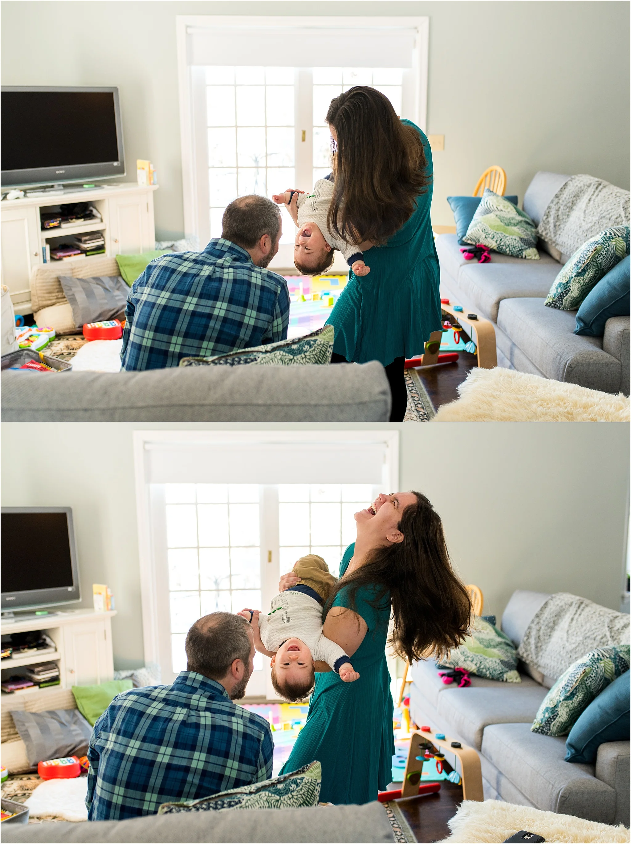 mom and dad laughing with baby ct family photographer