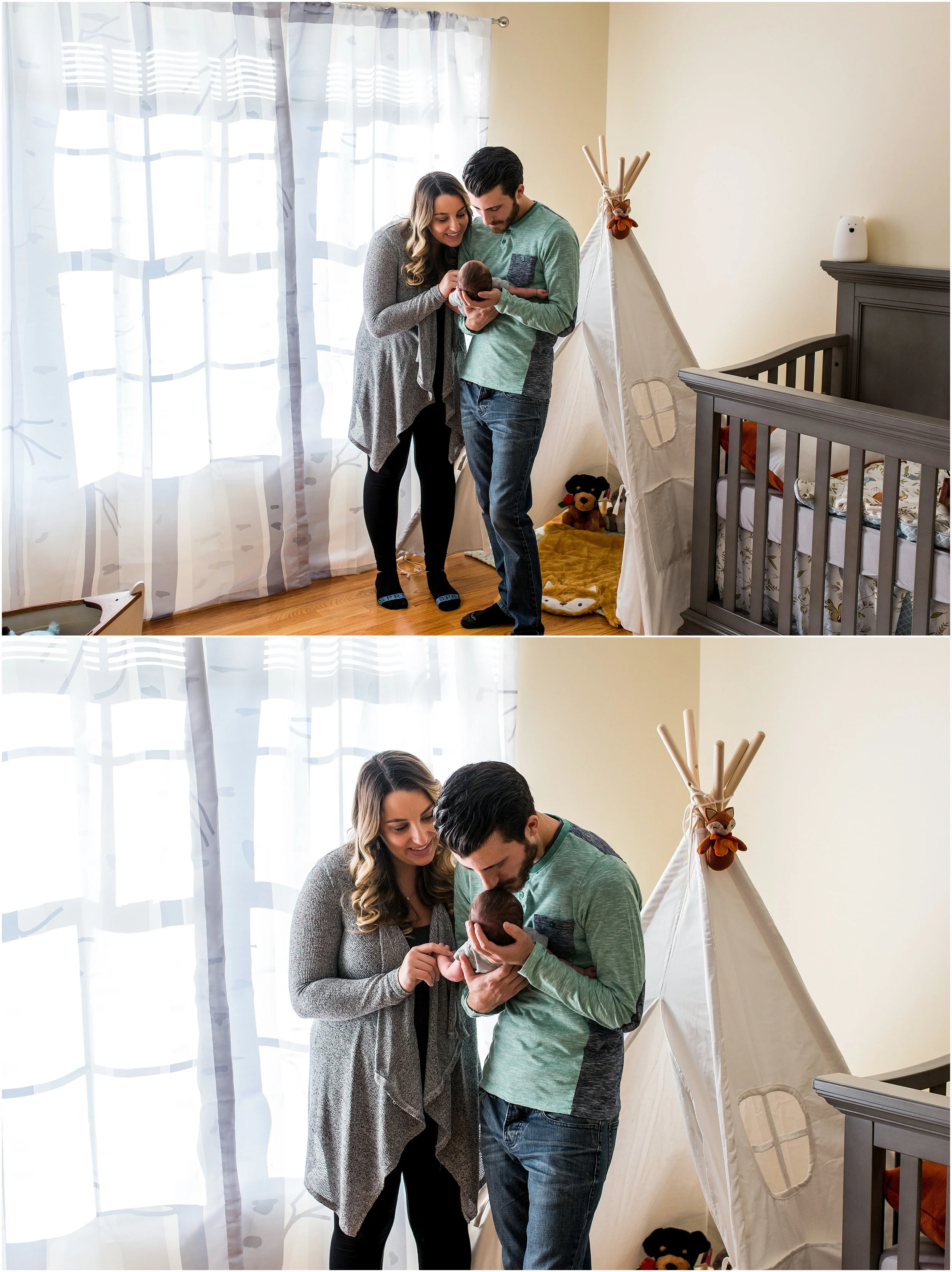 parents with newborn in nursery during connecticut newborn photography