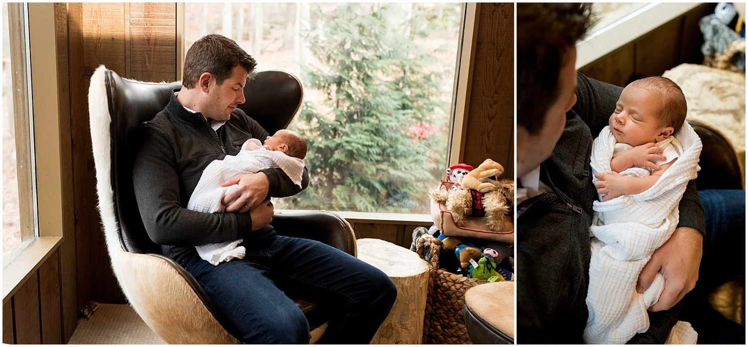 dad swaddling newborn baby. newborn photographer ct