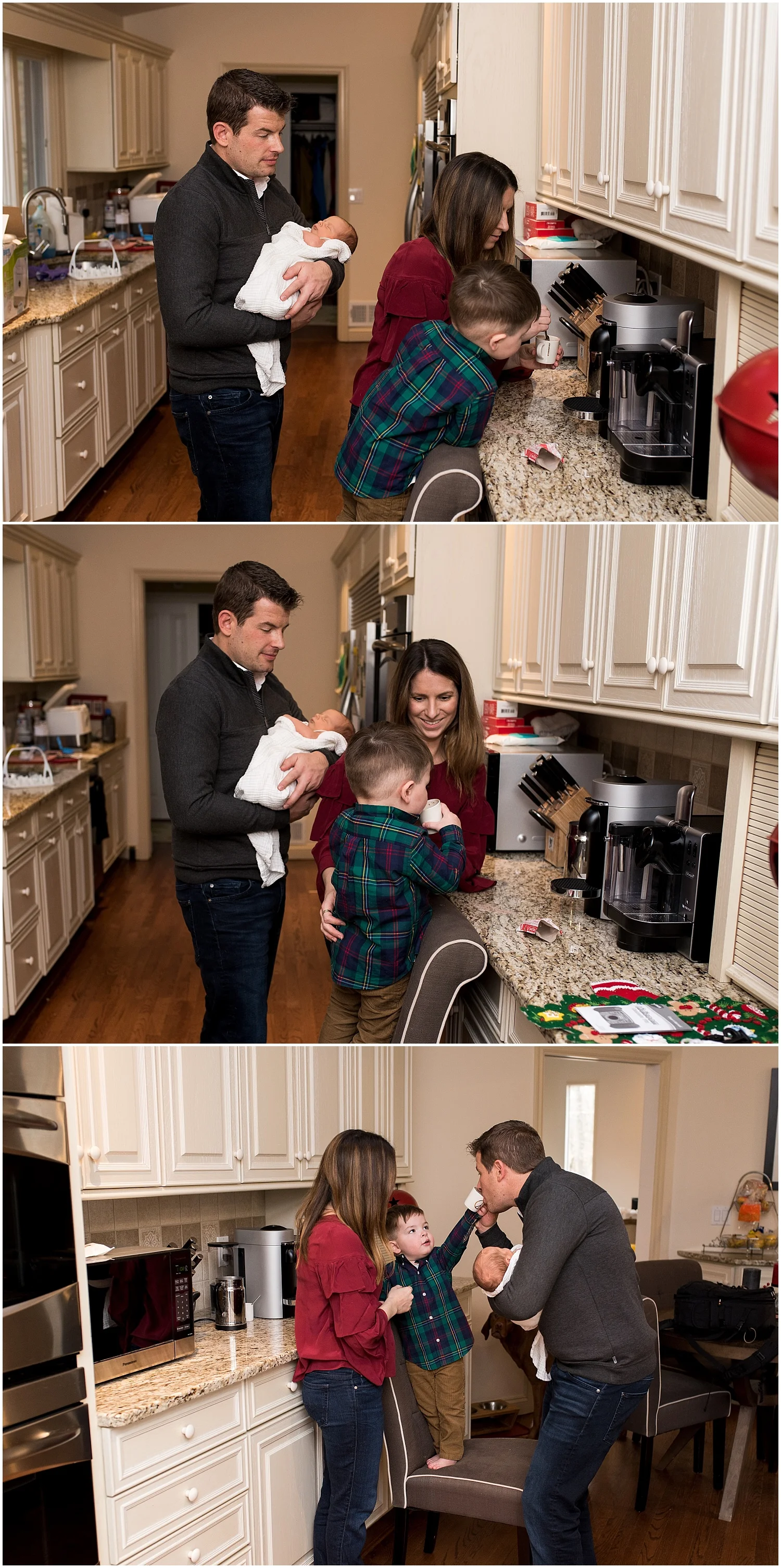 family making hot cocoa. connecticut newborn photography