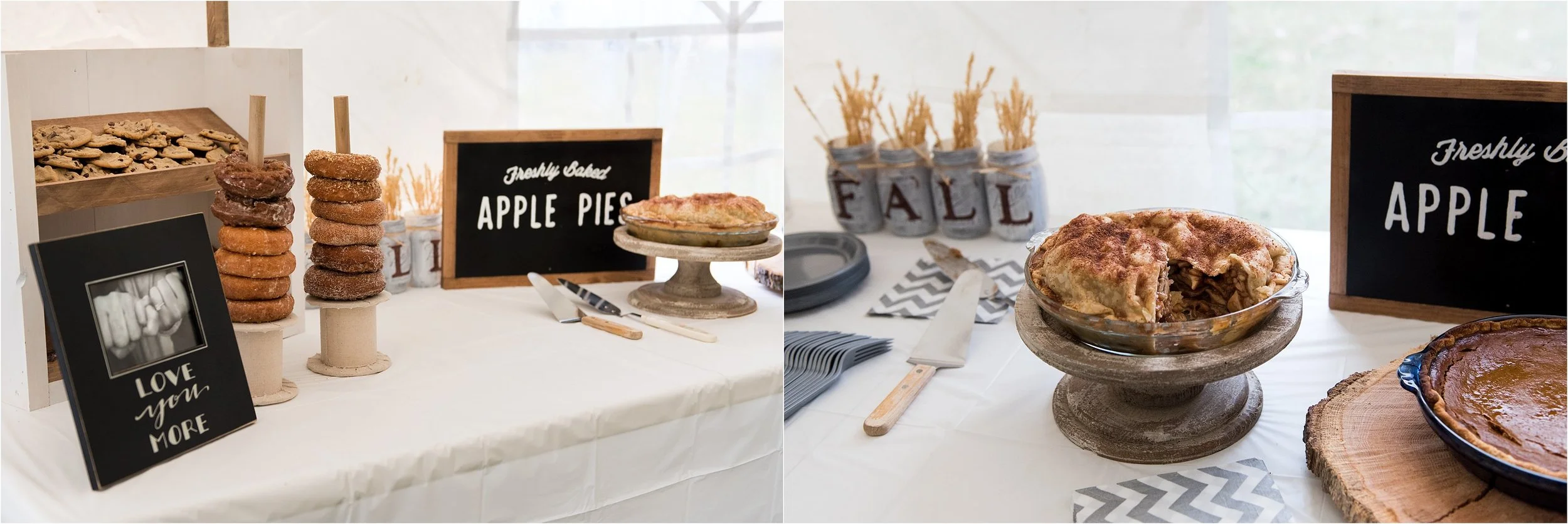 apple pie and donut rustic wedding decor