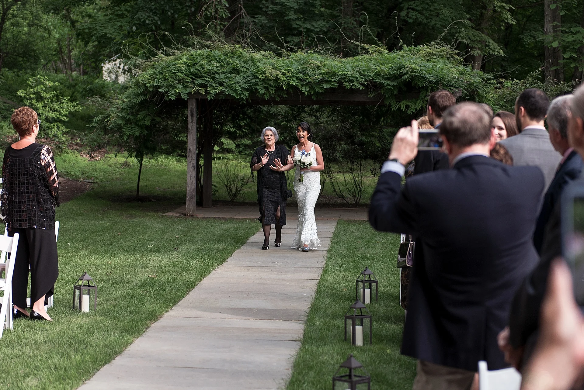 bride walking down isle in connecticut intimate wedding