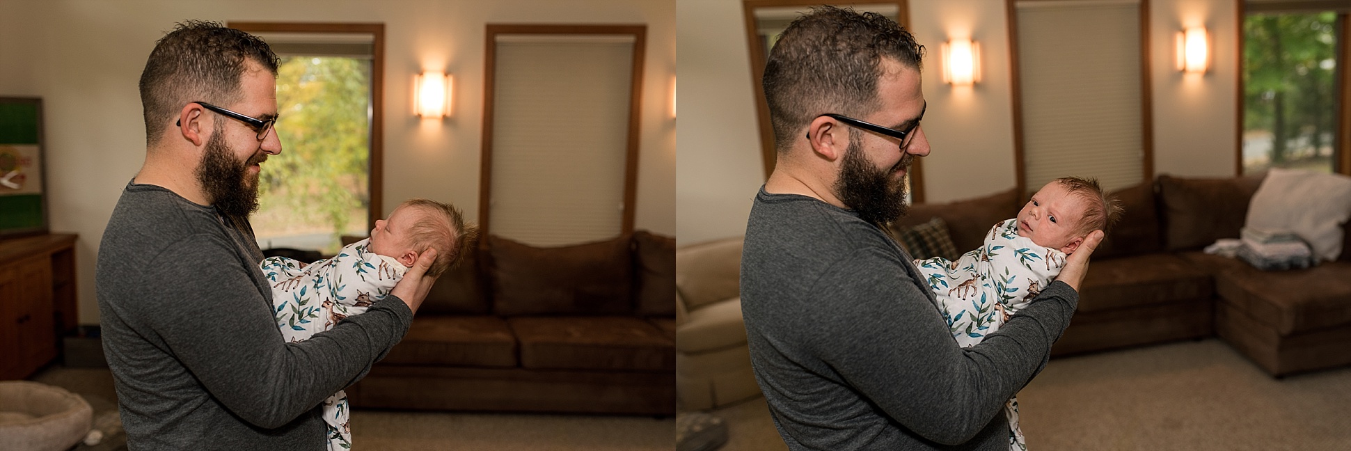 candid newborn baby with dad at connecticut newborn photography session