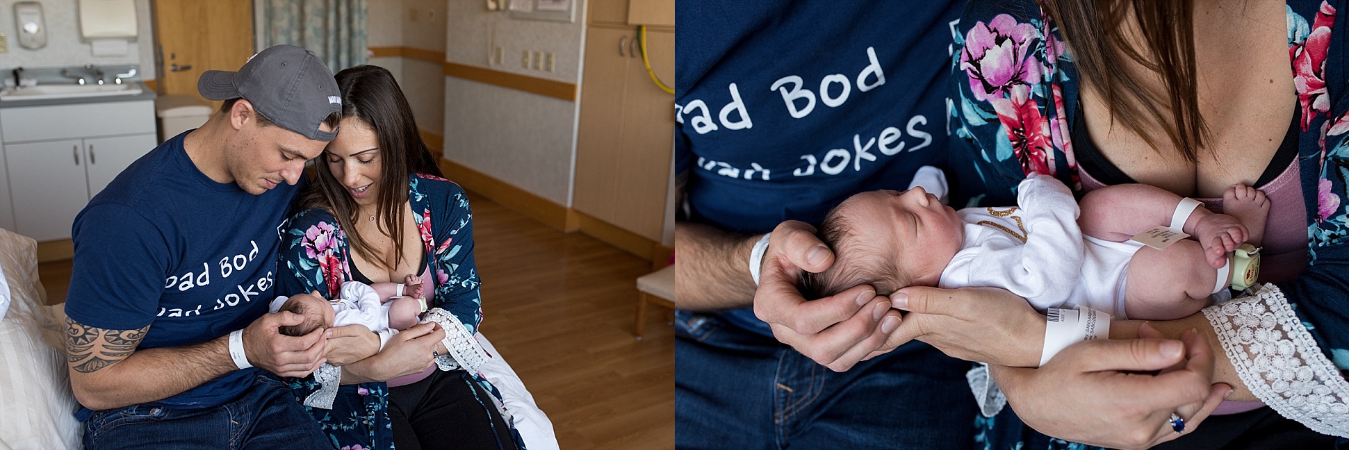 mom and dad with newborn in hospital photography