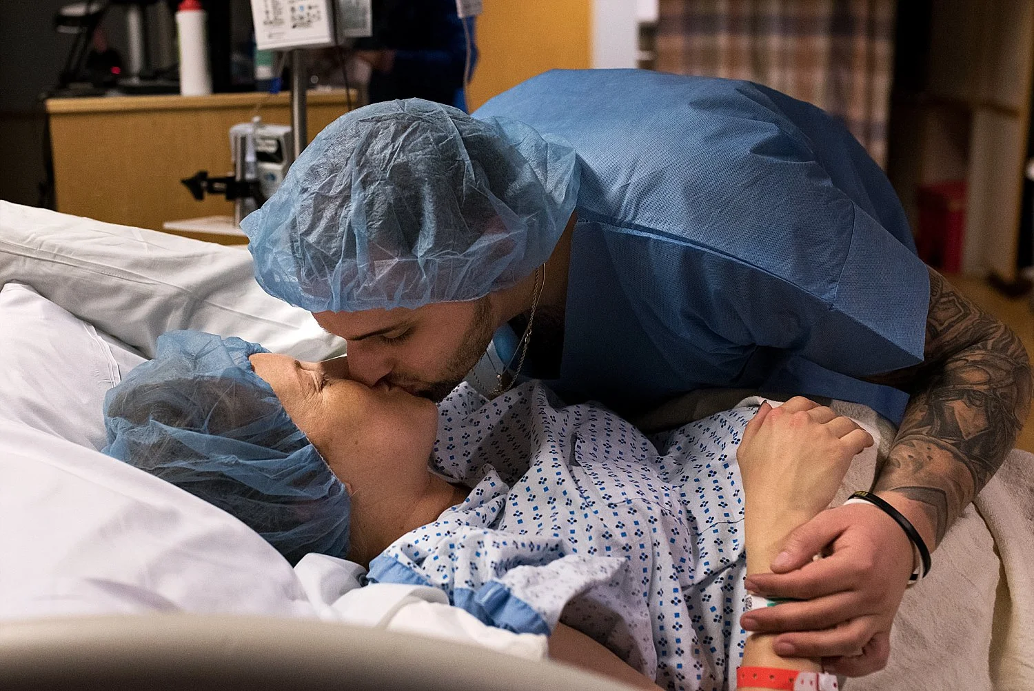Mother heading into cesarean surgery for baby boy at St Francis Hospital Hartford, CT.