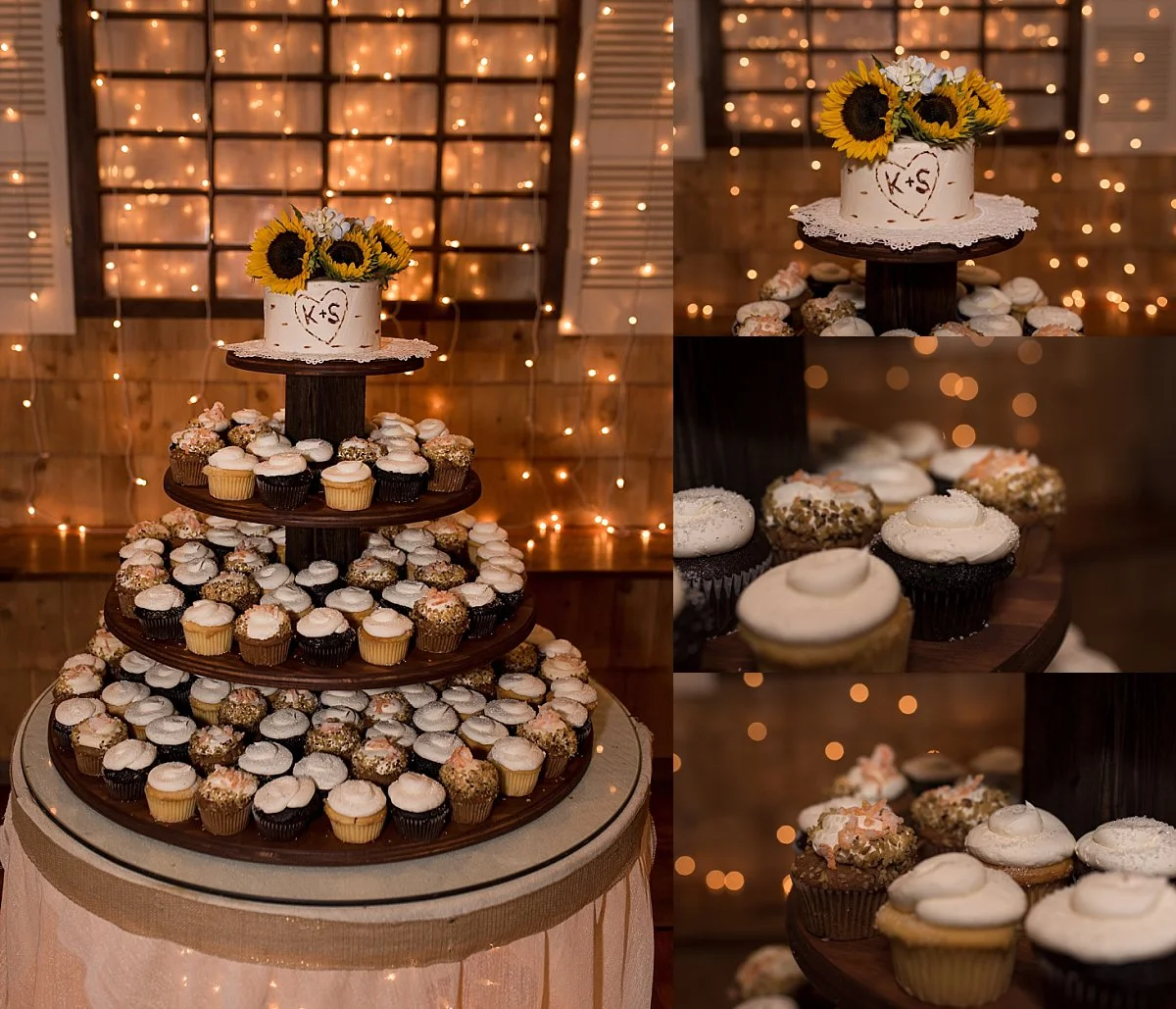 wedding day cupcake tower at wood acres farm in terryville, ct