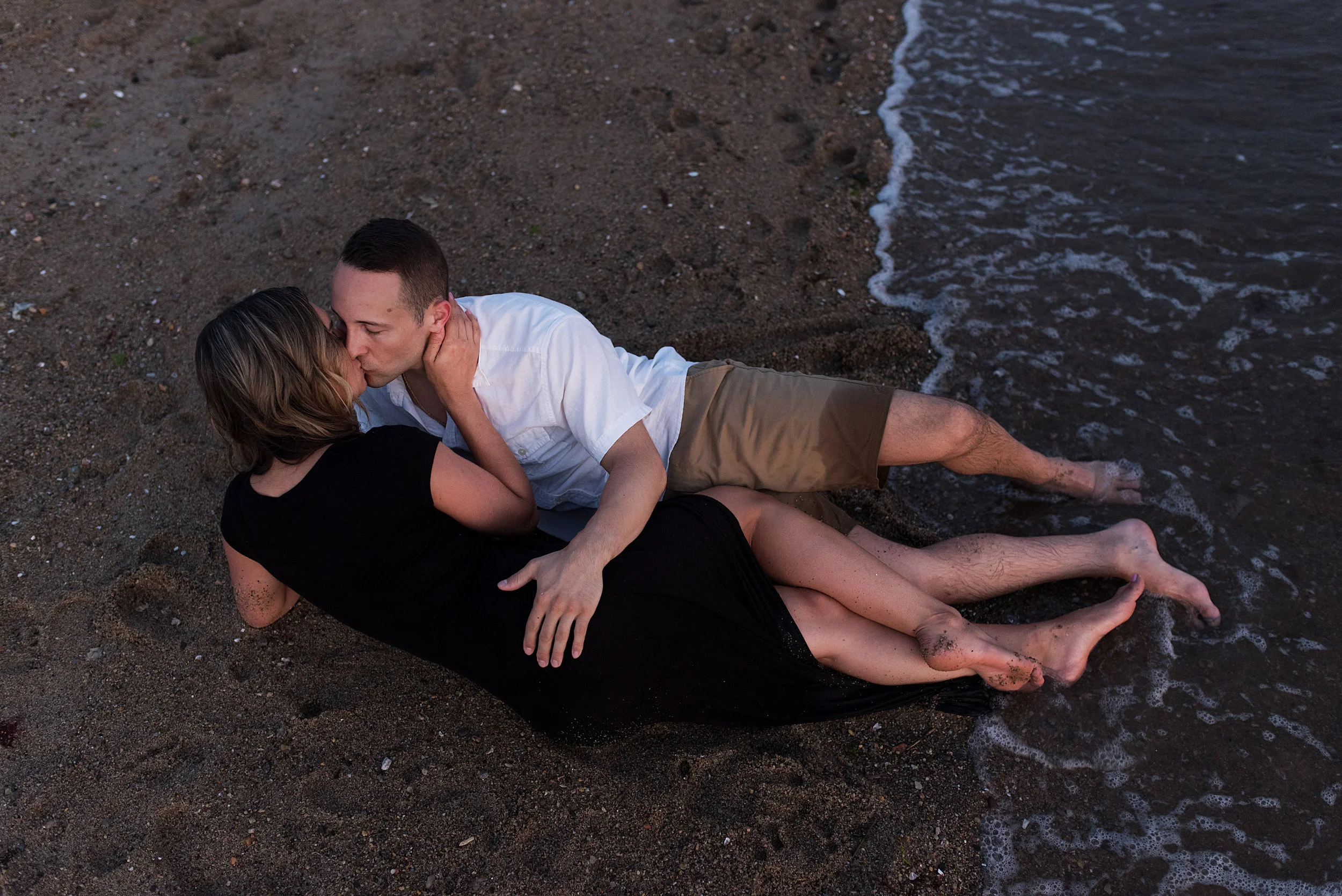 intimate engagement photography on the beach in connecticut