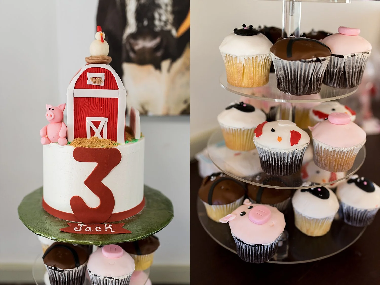 Farm themed cupcakes at birthday party in Stamford, CT