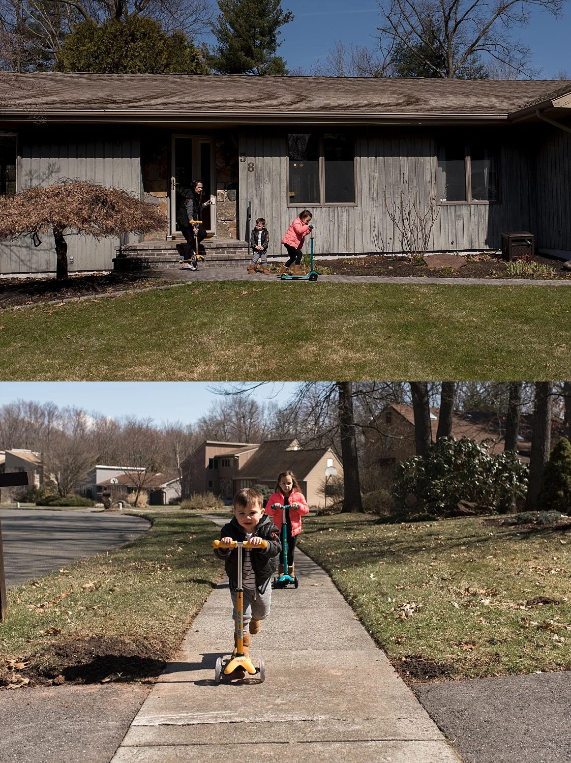 children riding scooters. ct documentary photographer.