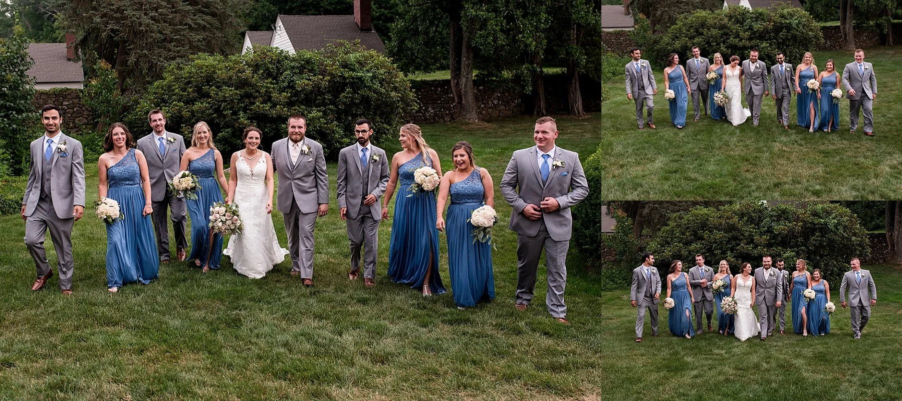 bride and groom with wedding party portriats