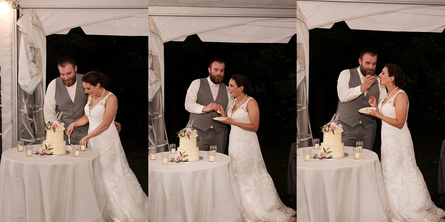 husband and wife cutting at at Connecticut wedding