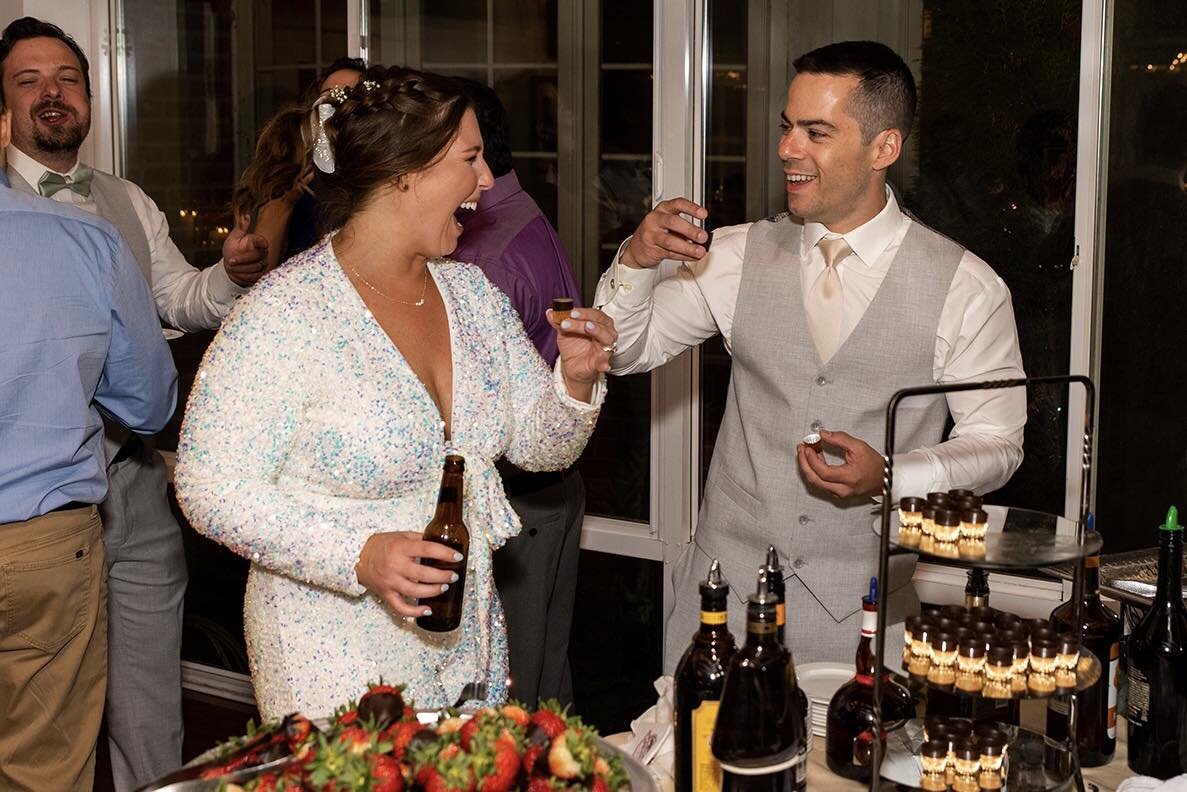When your night ends with changing into the most sequined jumpsuit to ever exist and taking shots with your HUSBAND out of chocolate shot glasses 🔥 🔥 #rebeccalynnectwedding 

.
.
.
.
 .
.
.
.
.
.
.
.
#connecticutengagementphotography 
#isaidyes #sh