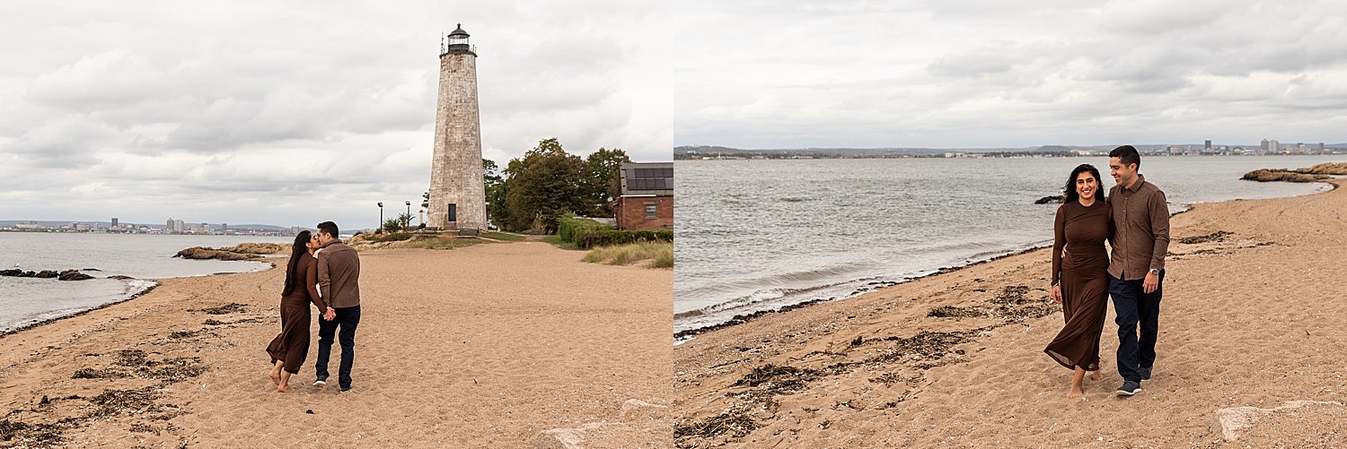 couple celebrates proposal on beach in CT