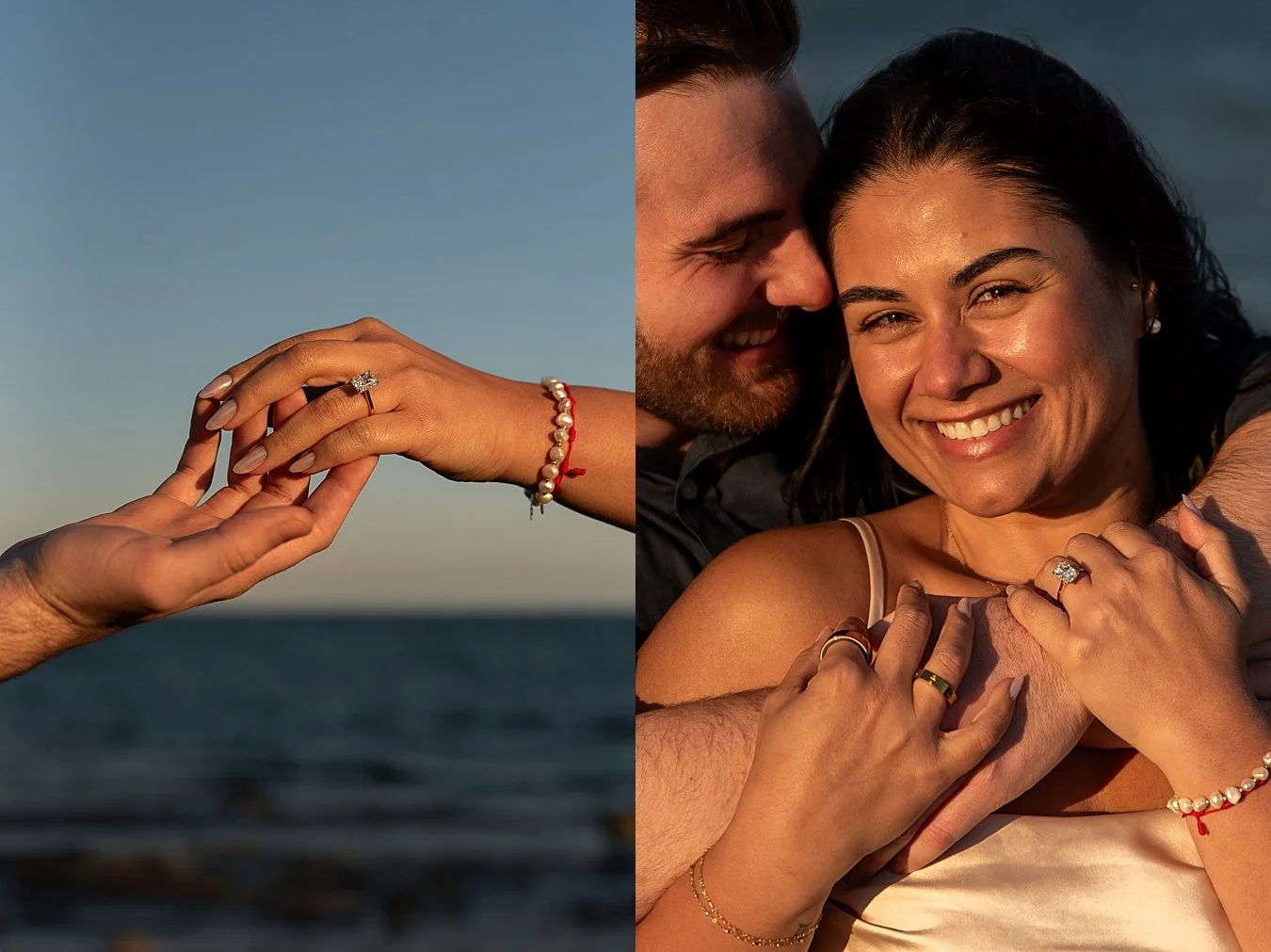 The moment of the proposal happening on the iconic pier at Walnut Beach in Milford.