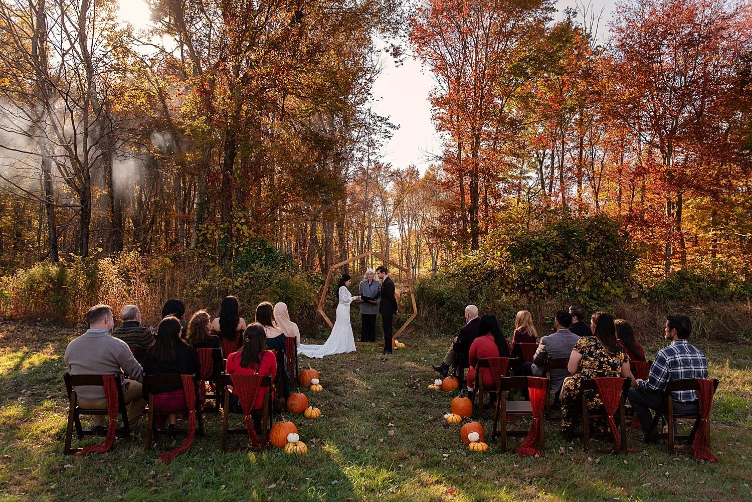 outdoor fall wedding in the woods of Connecticut