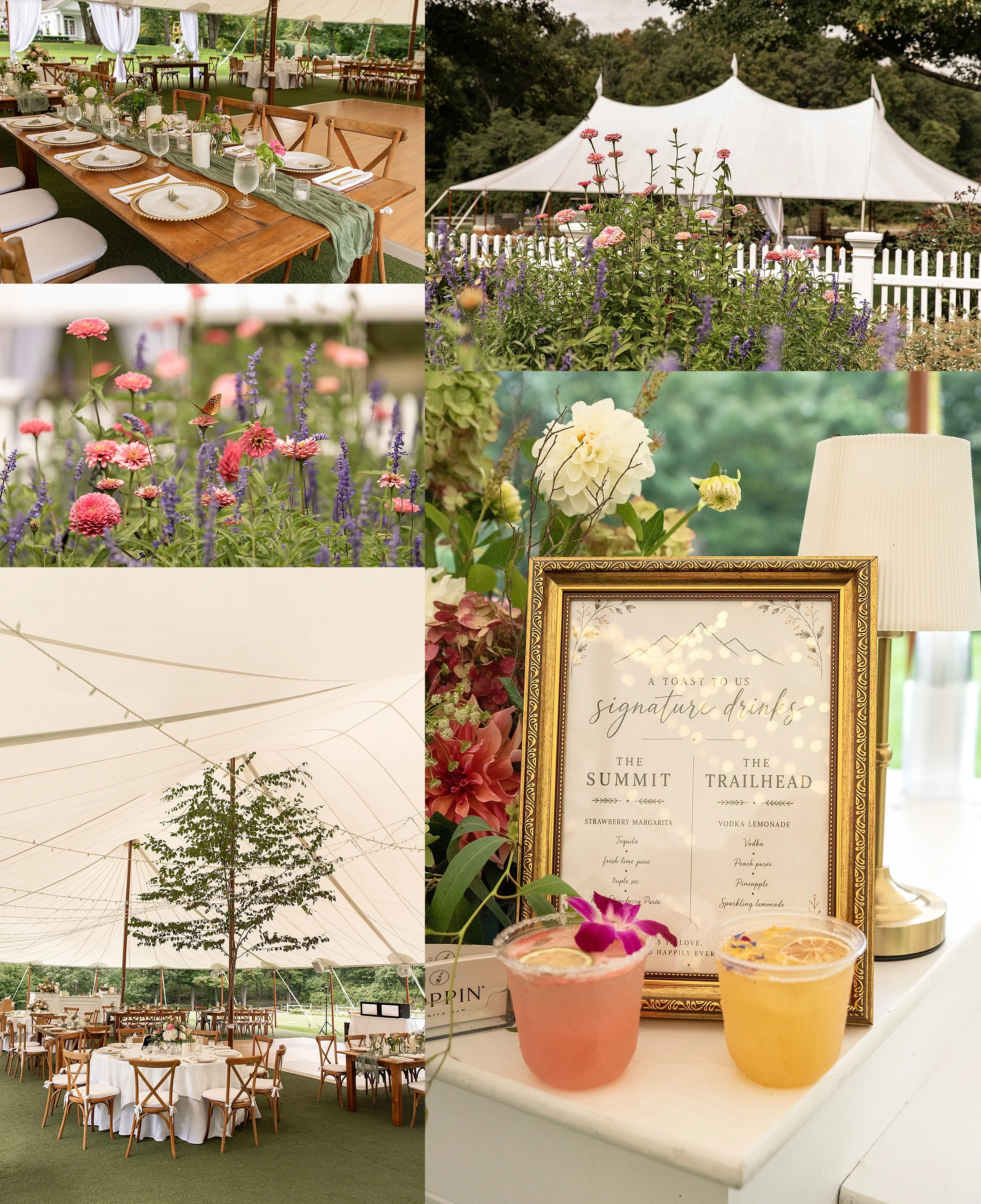 Interior view of a wedding reception styled for an intimate guest count under a premium sailcloth tent in Middlesex County CT.