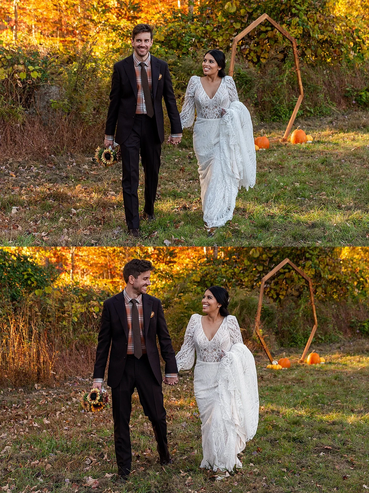 bride and groom elopement in intimate wedding ceremony in the woods of Connecticut