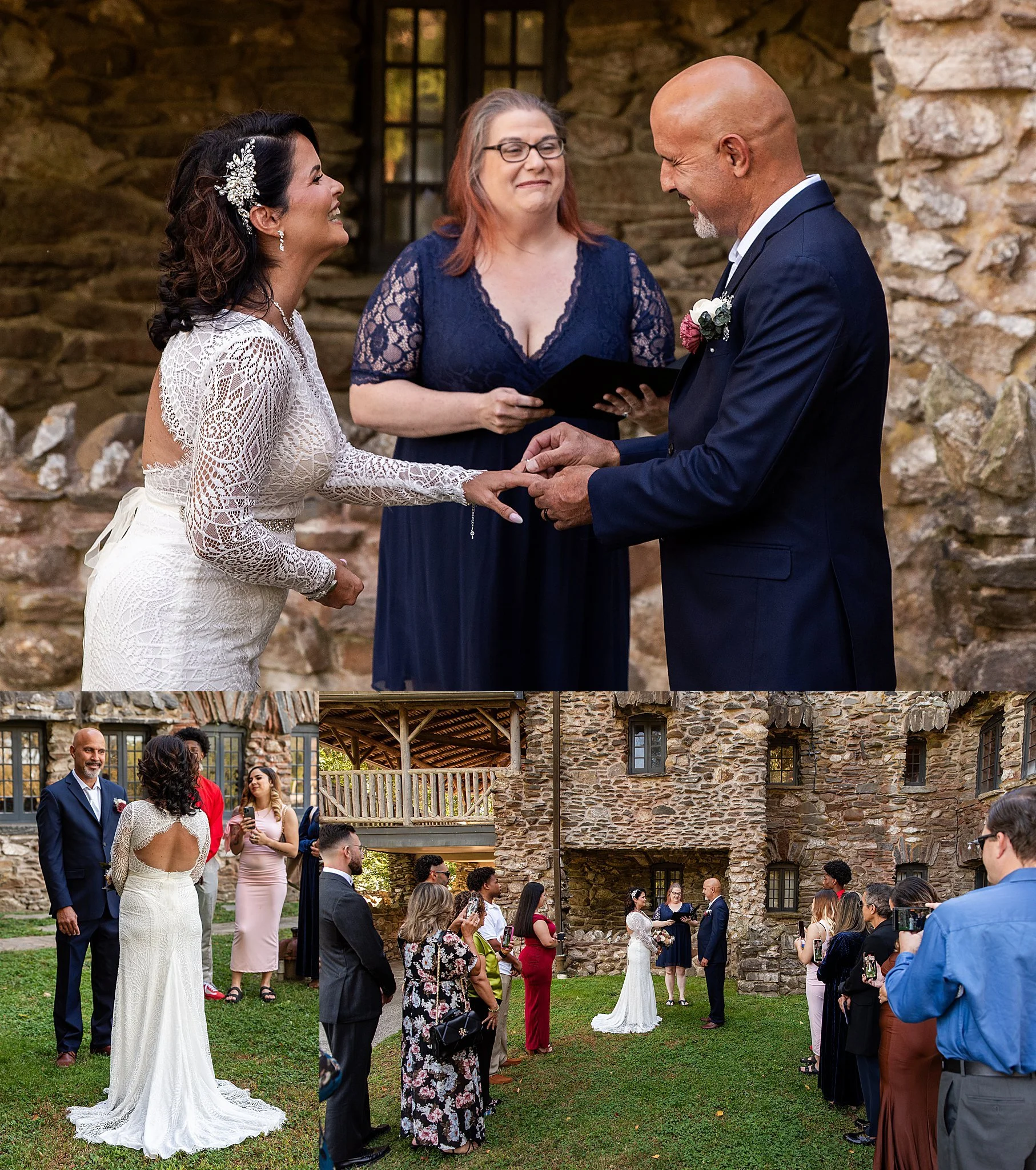 Intimate elopement ceremony on castle terrace East Haddam CT wedding photographer