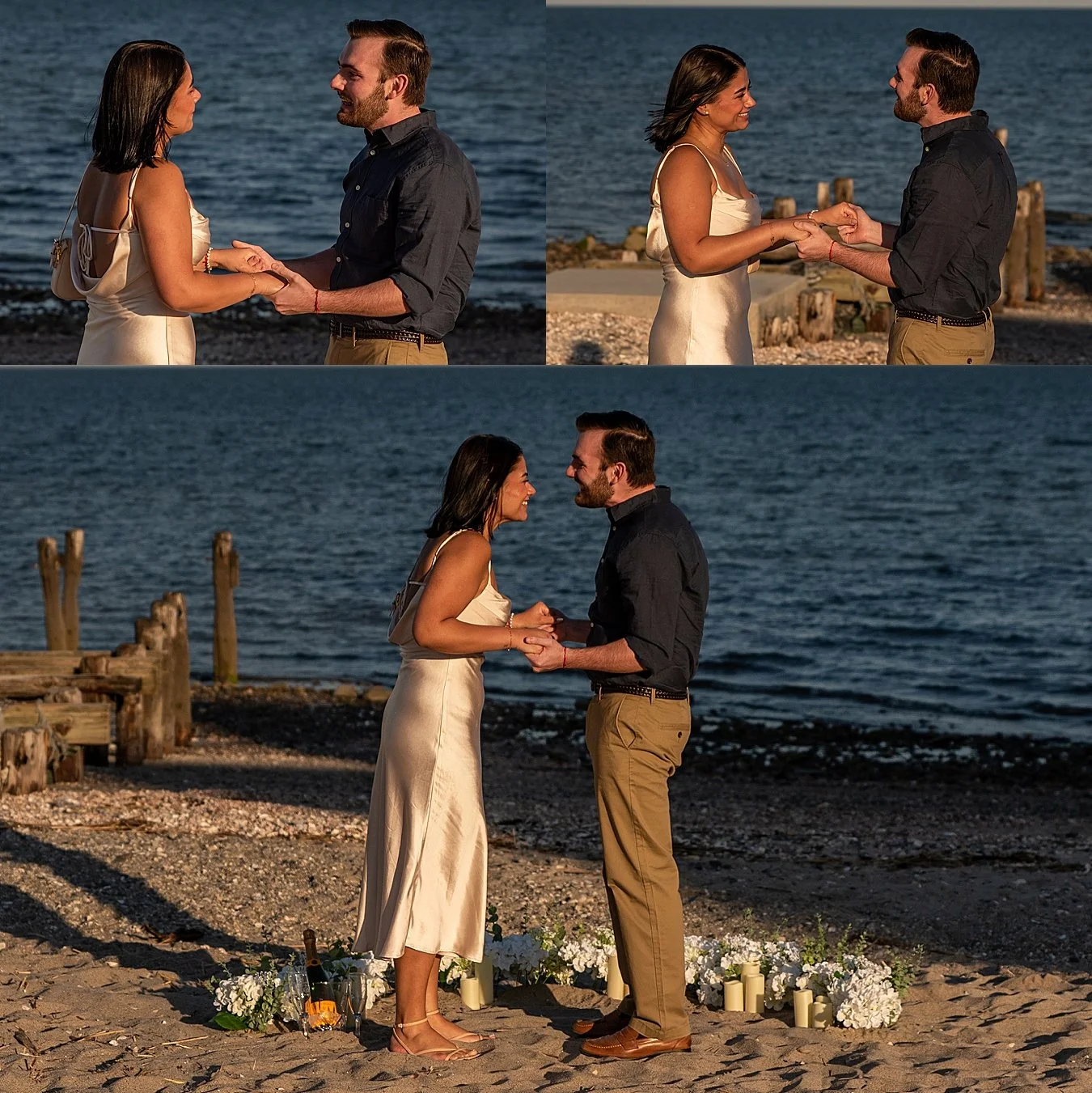 CT proposal photography with flowers and candles in the sand
