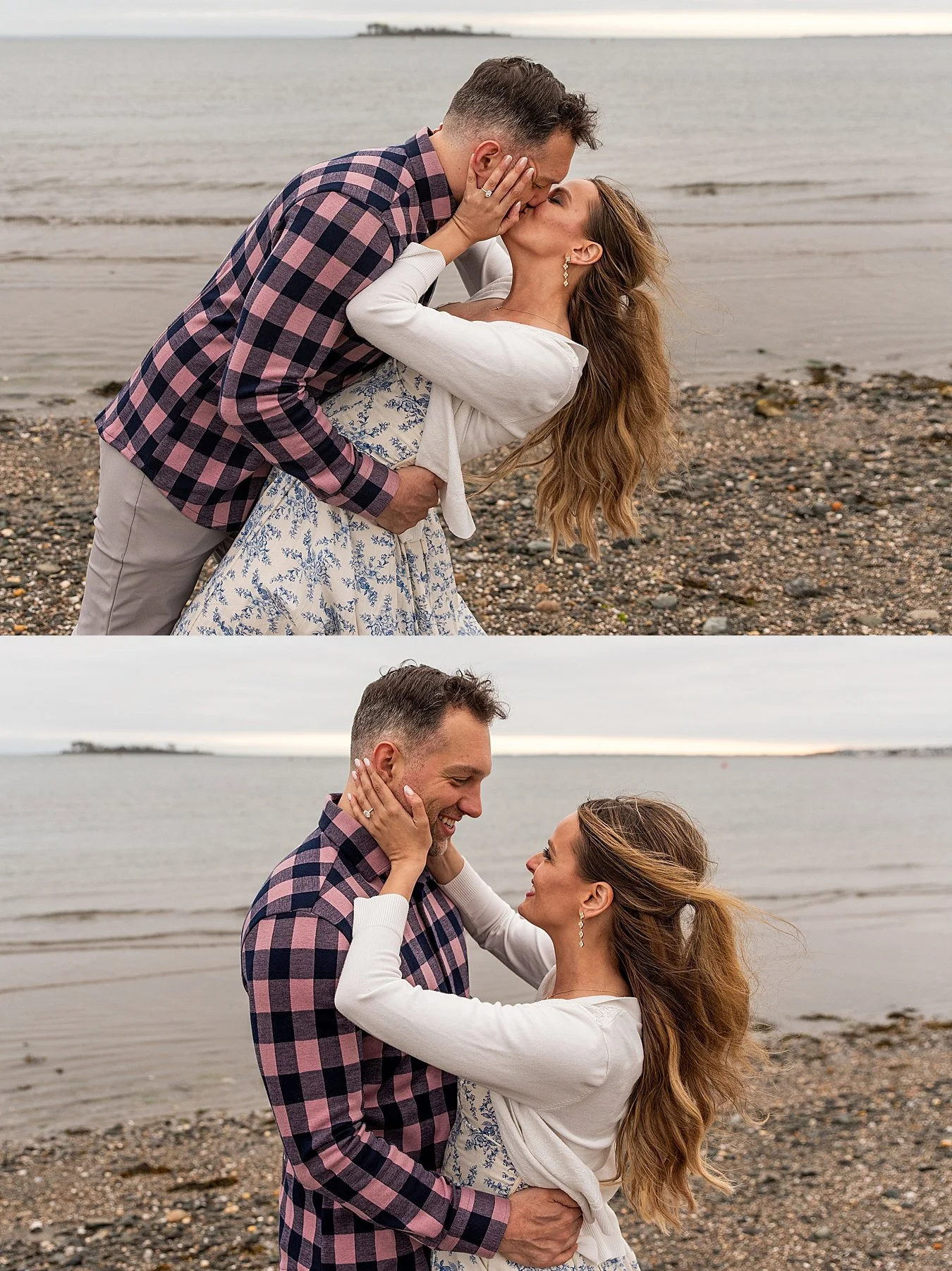 A candid shot of a secret proposal at Gulf Beach in Milford Connecticut.