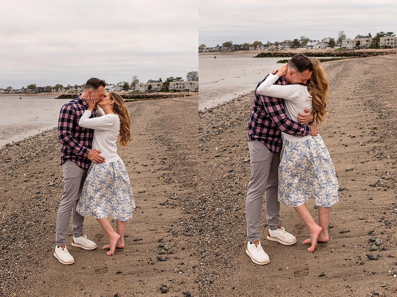 Golden hour proposal photos at Walnut Beach in Milford CT.