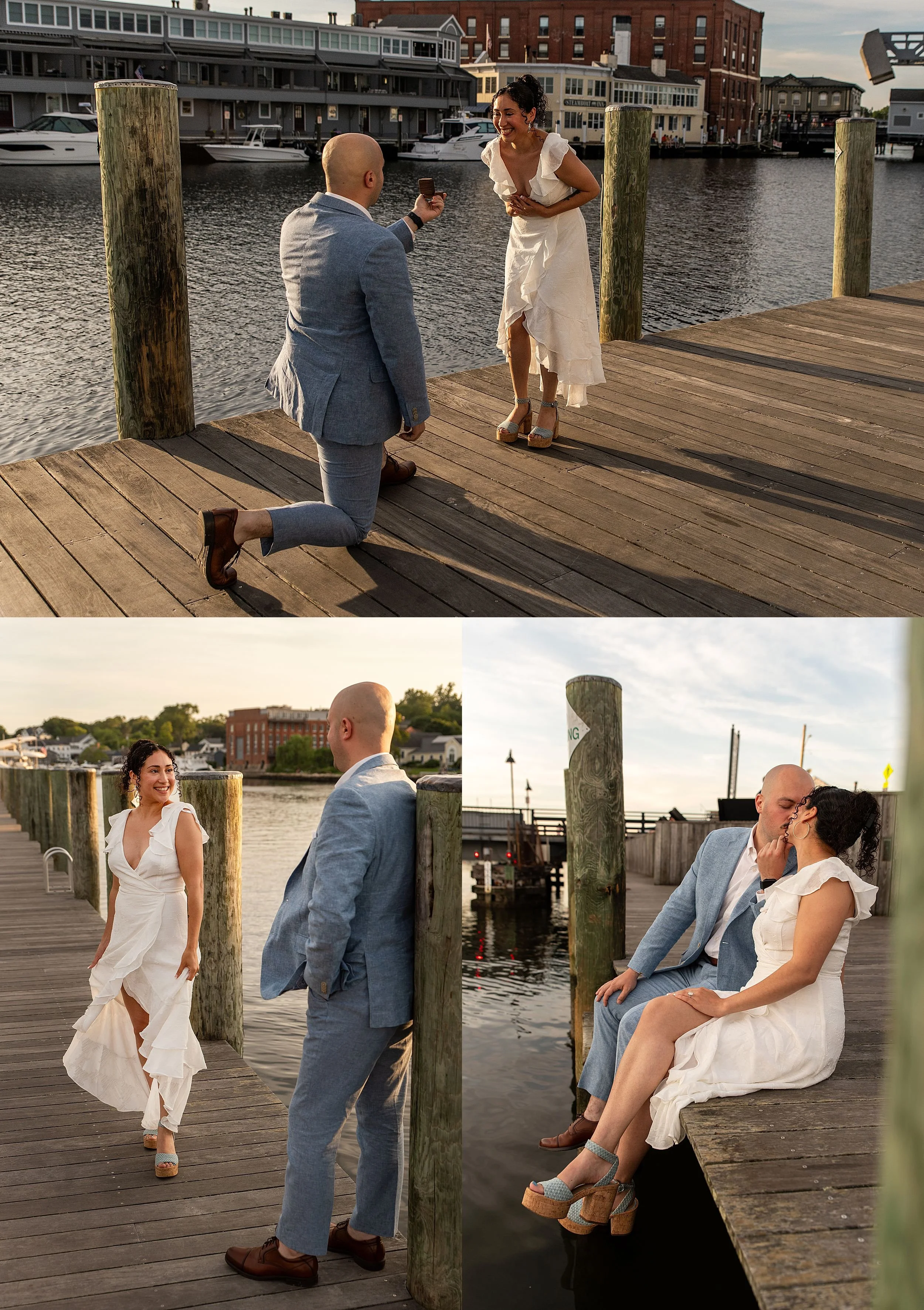 Surprise proposal photographer in Connecticut captures a proposal on the dock in New London County, CT