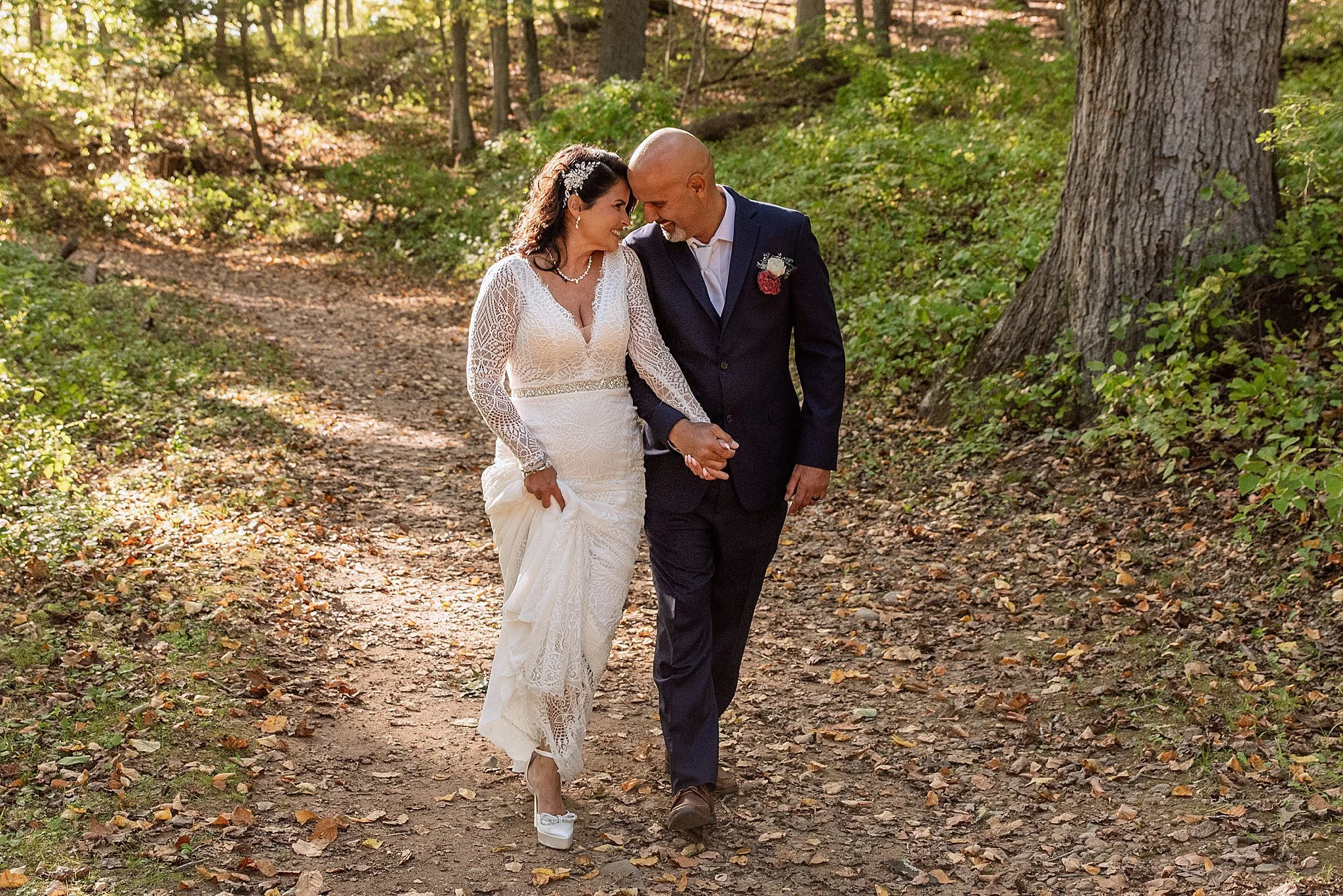 Candid adventure elopement portraits hiking trails Gillette Castle Connecticut