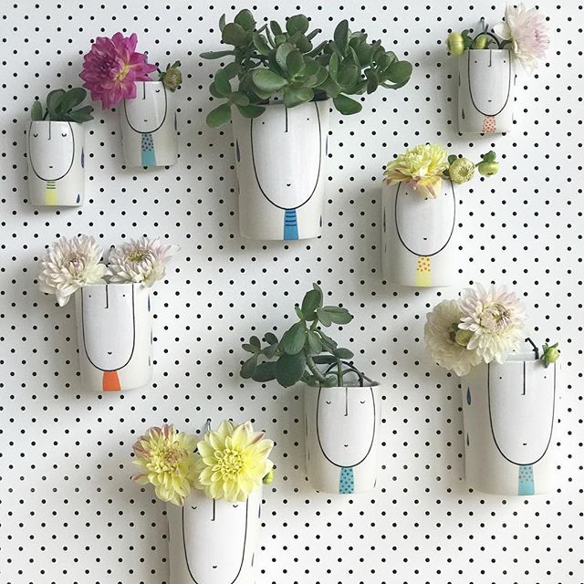 Wall planter/vase guys. The ones with succulents have a drainage hole, the flowers don&rsquo;t. Coming up in my April Shop Update next week. Follow the link in my profile for info.