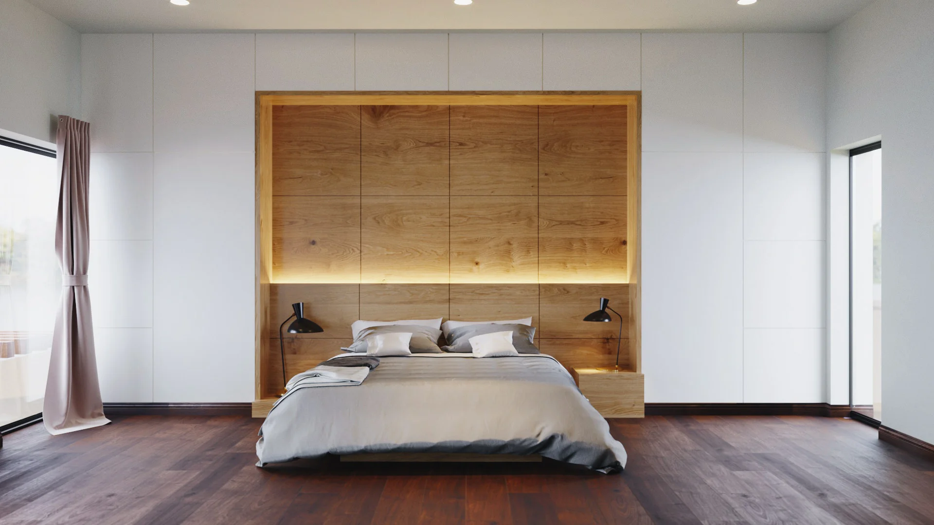 The couple’s minimalist effect on their master bedroom.