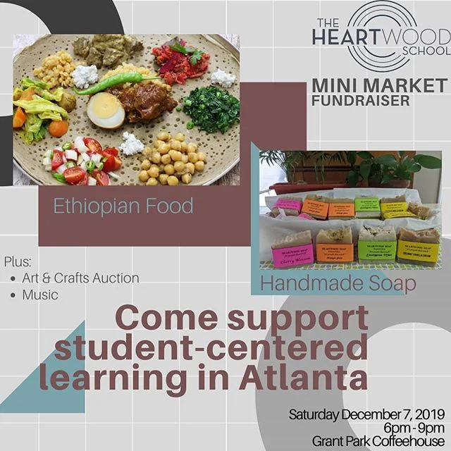 !!THIS SATURDAY!! @grantparkcoffeehouse1 @grantparkcoffeehouse 
Our first ever Mini Market fundraising event! Also in partnership with @chowclubatl. 
Plates of Ethiopian food for sale. Heartwood Soap. Student art auction! Live Music and other food an