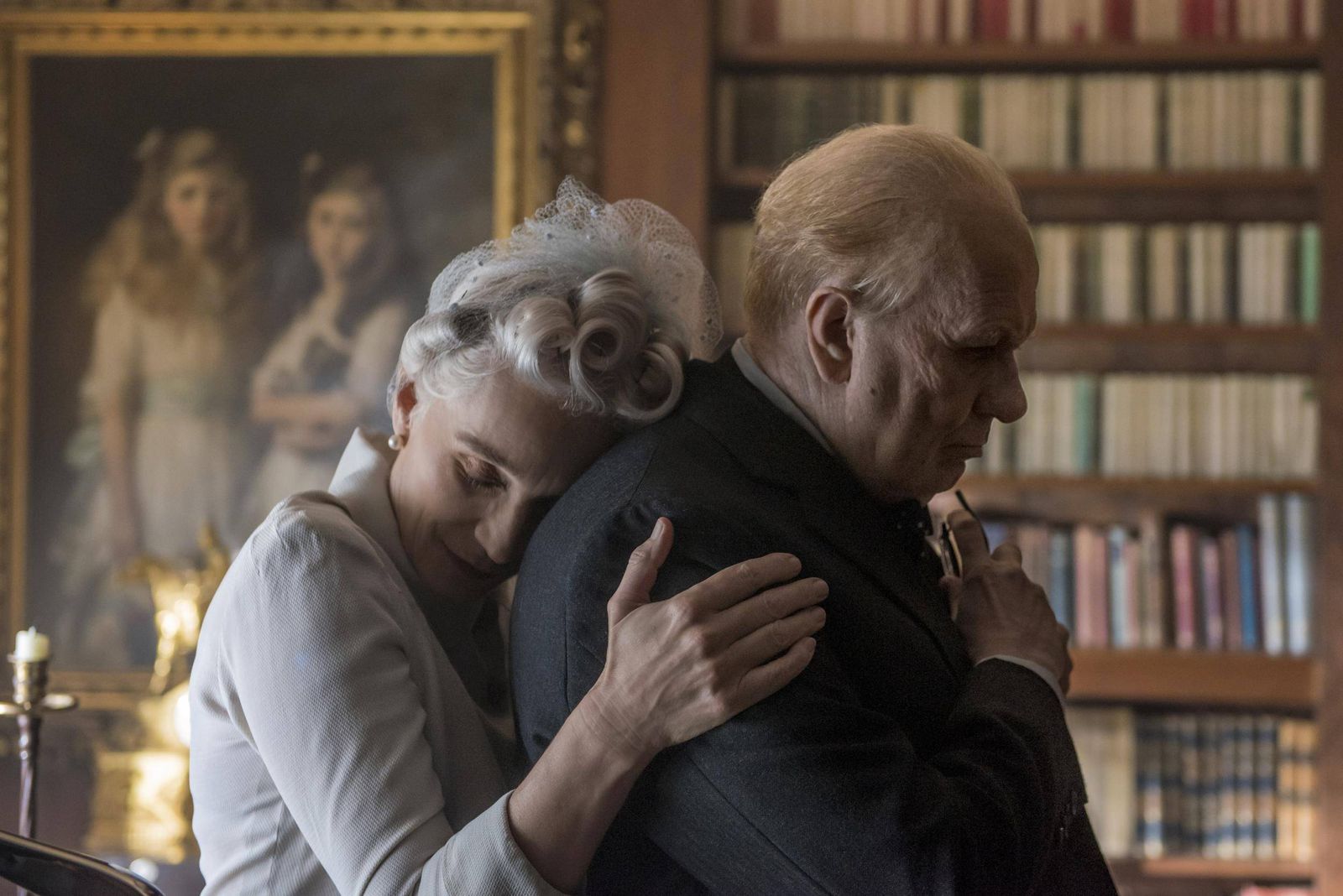At left is Clemmie, at right is Churchill