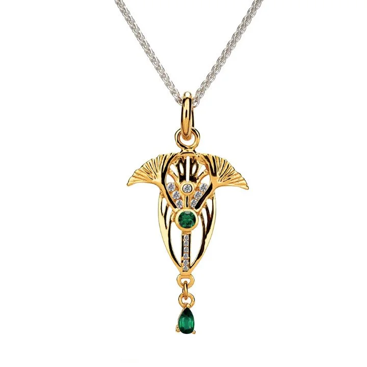 24k Vermeil over Silver with Lab Grown Emerald and White Moissanite Alchemy Pendant