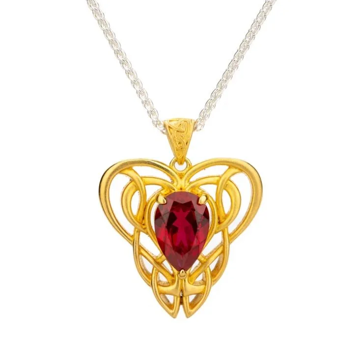 Sterling Silver & Vermeil Celtic Heart Pendant with Lab Grown Ruby