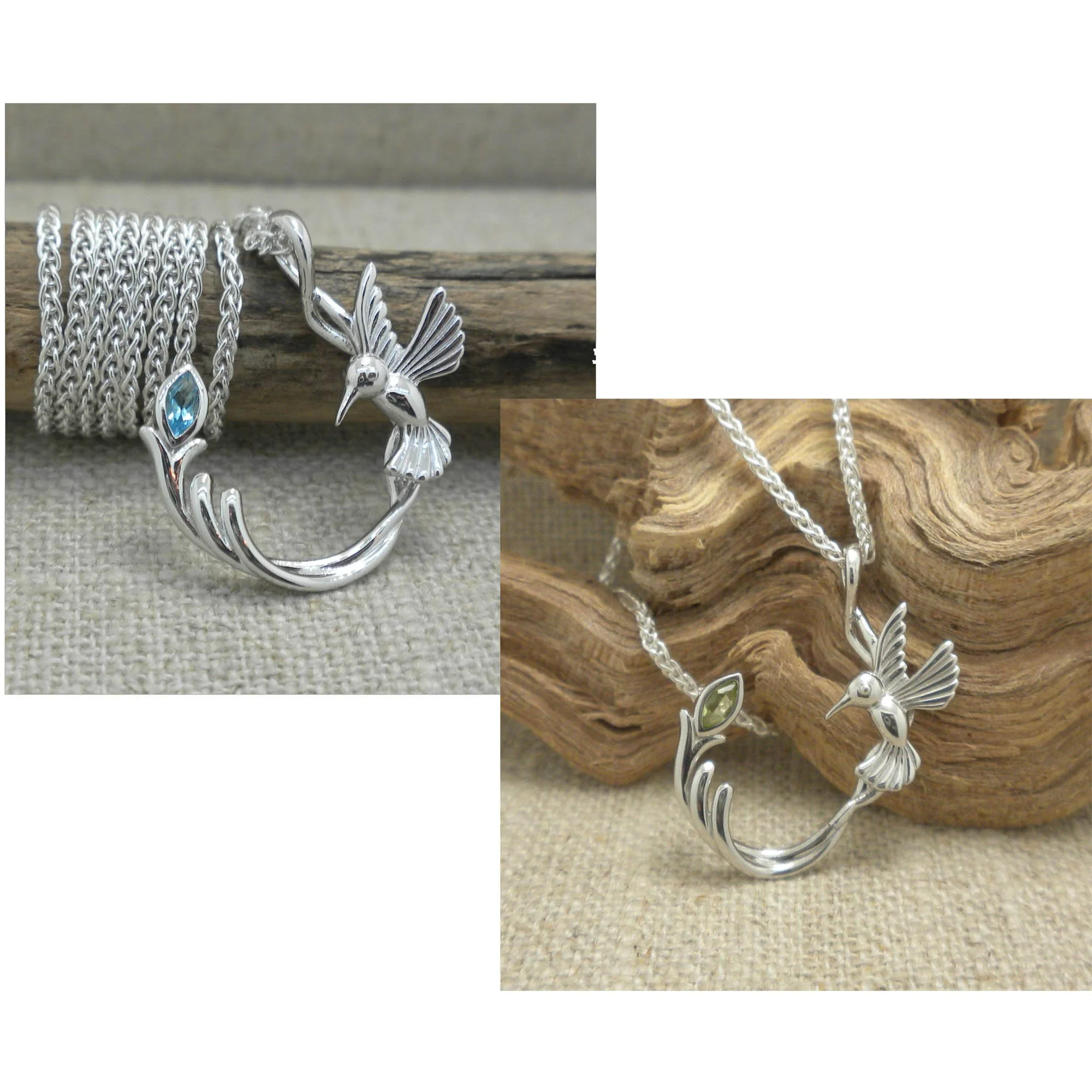 Single Hummingbird Pendant with Blue Topaz or Peridot